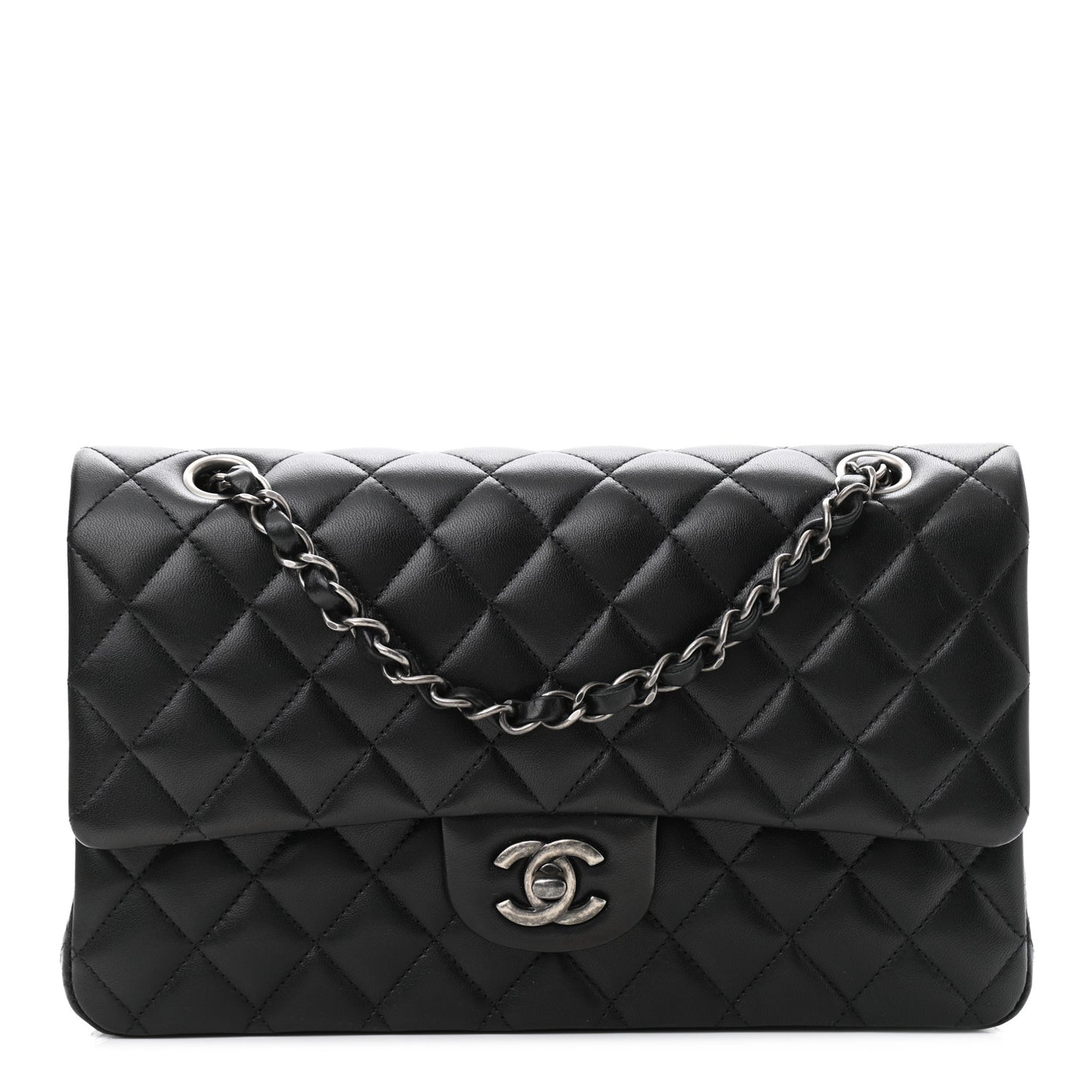 Lambskin Quilted Medium Double Flap Black