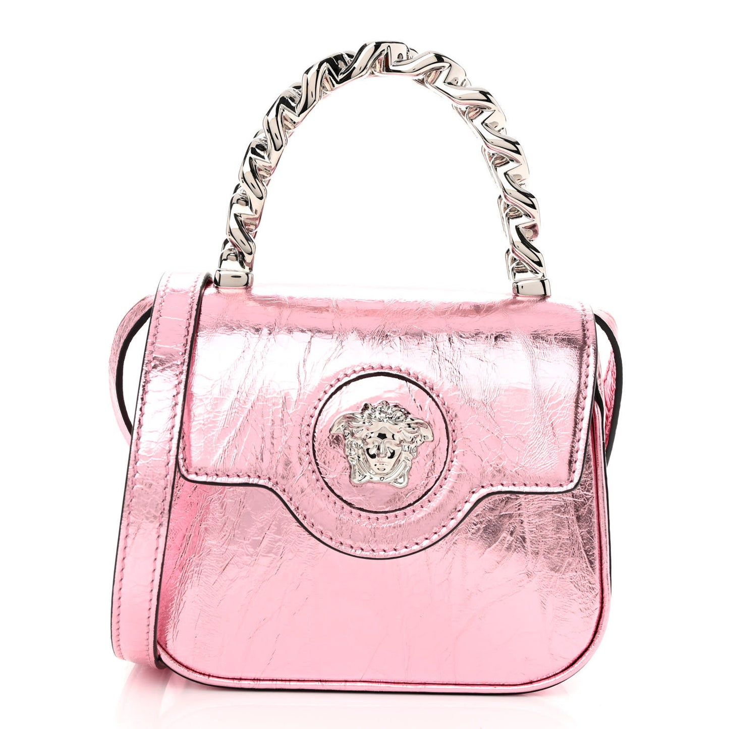 Metallic Crackled Lambskin Mini La Medusa Bag Pink