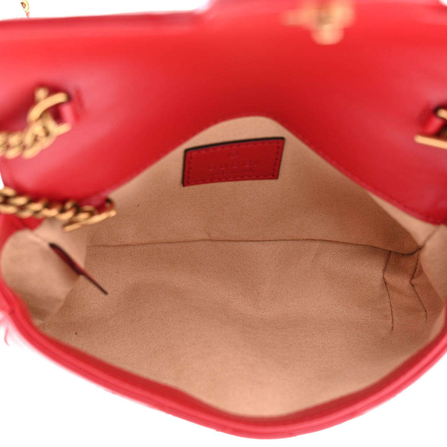 Calfskin Matelasse Super Mini GG Marmont Shoulder Bag Hibiscus Red
