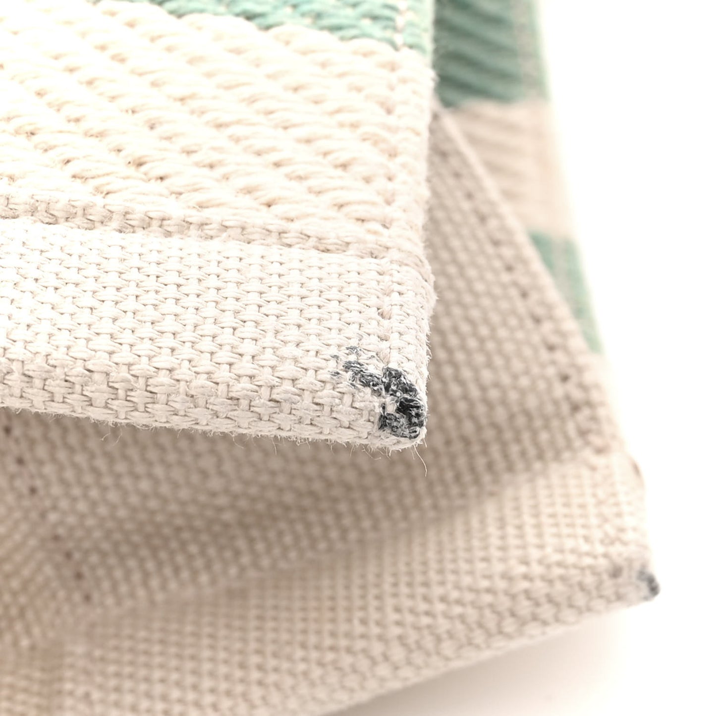 Cotton Linen Calfskin Striped Rive Gauche Tote Water Green