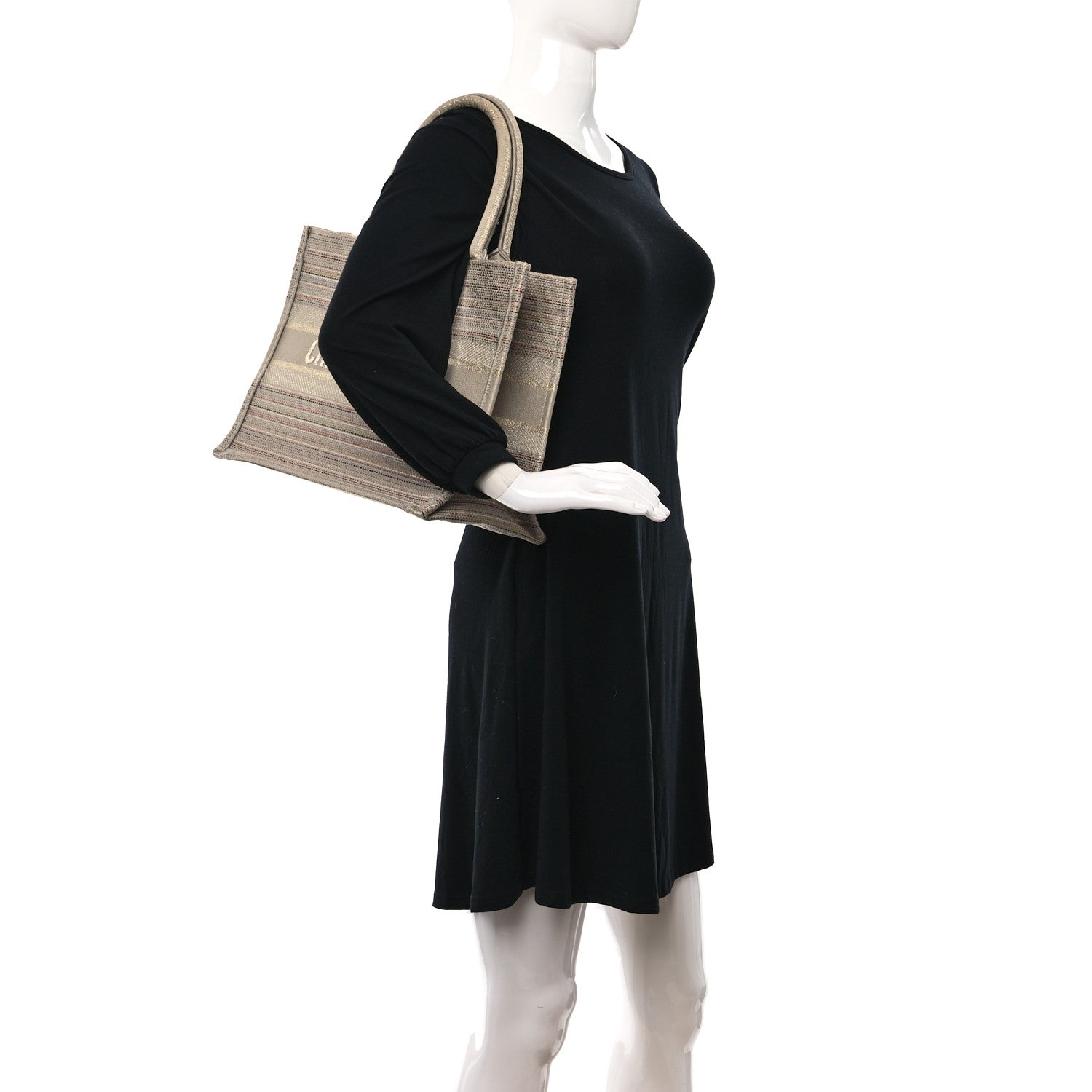 Christian Dior Canvas Embroidered Medium Stripes Book Tote Beige Multicolor 2 of 9