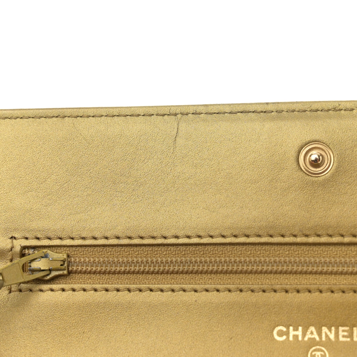 Distressed Calfskin Quilted Boy Wallet On Chain WOC Gold