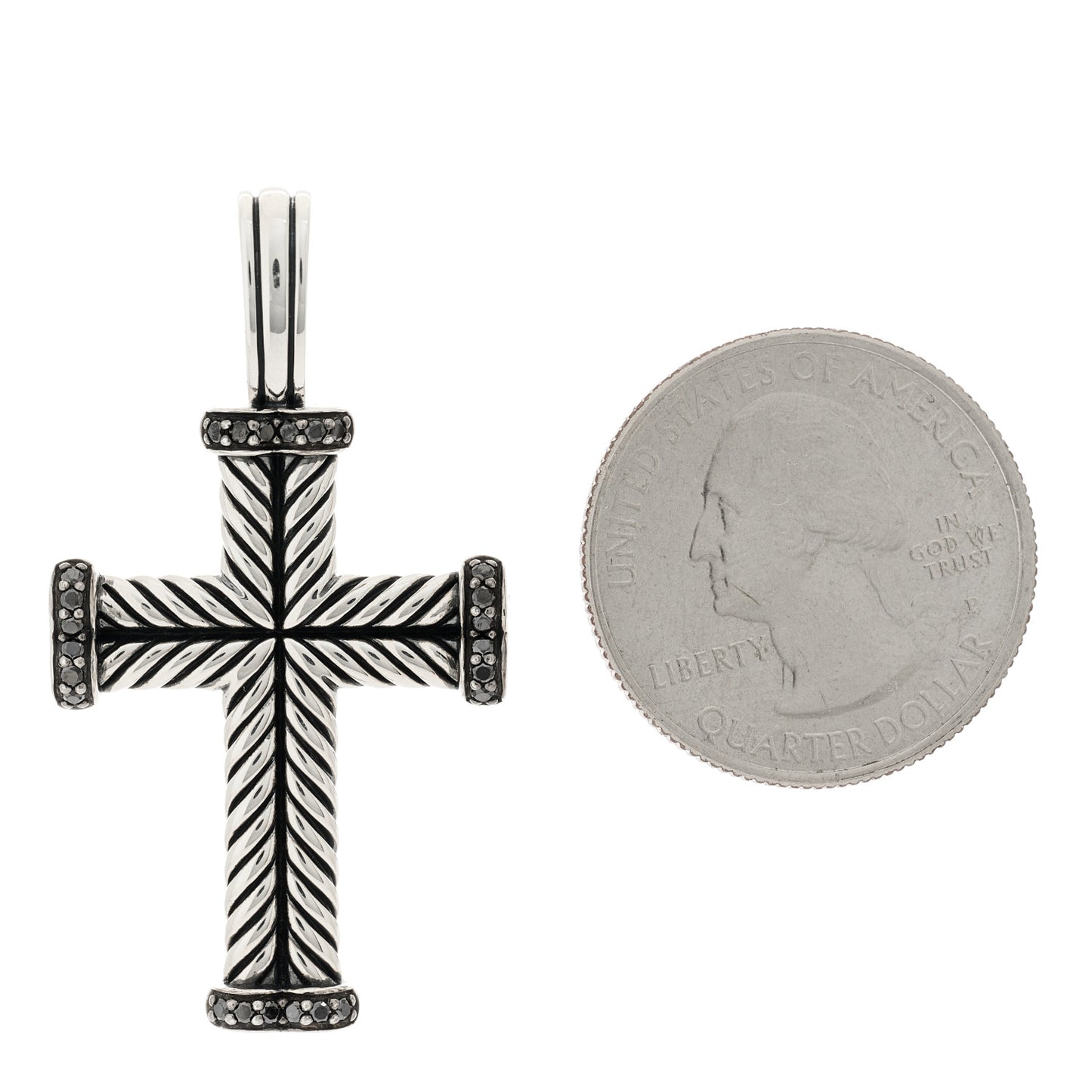 Sterling Silver Black Diamond Mens Chevron Cross Pendant