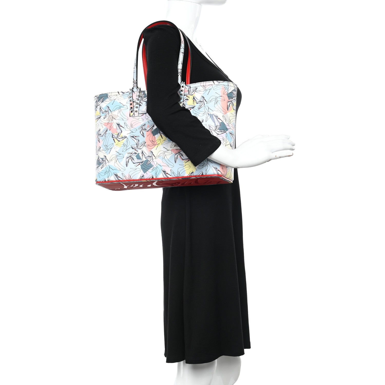 Christian Louboutin Calfskin Small Paris Shoes Cabata Tote Blue Multicolor 2 of 11