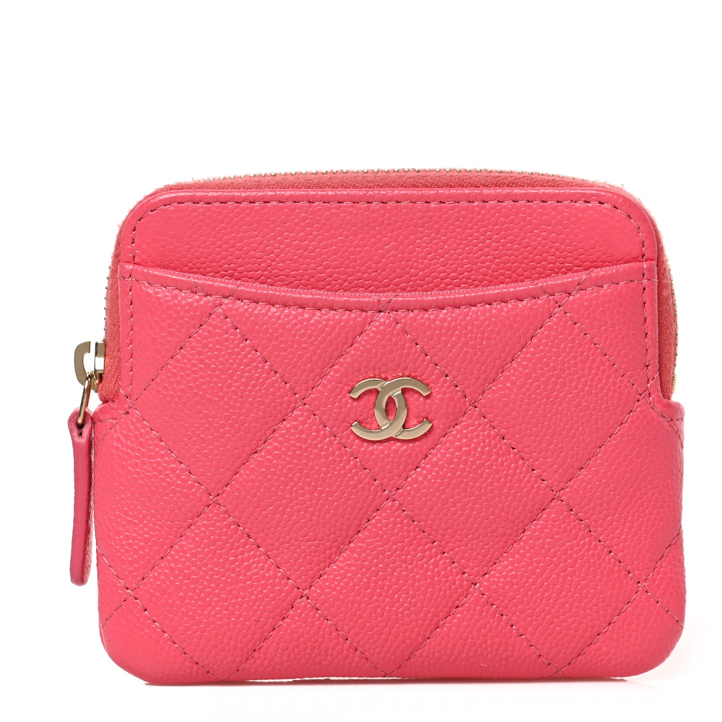 Caviar Quilted Zip Card Holder Wallet Pink