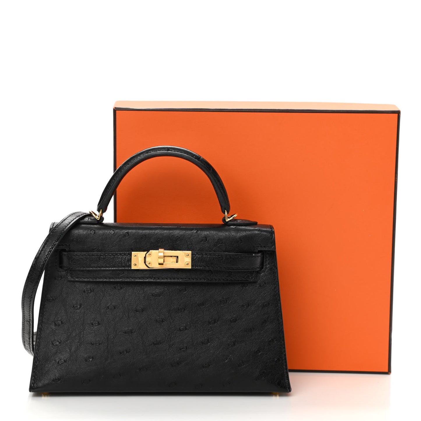 Ostrich Kelly Sellier Mini 20 Black