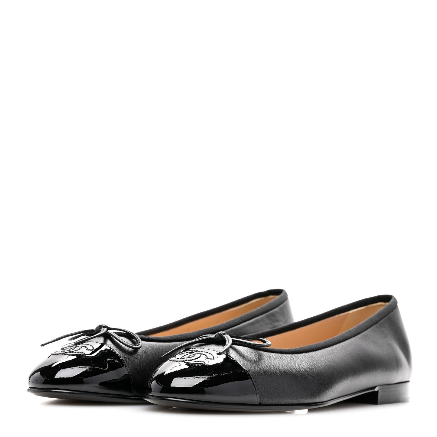 Lambskin Patent Cap Toe Ballerina Flats 40 Black