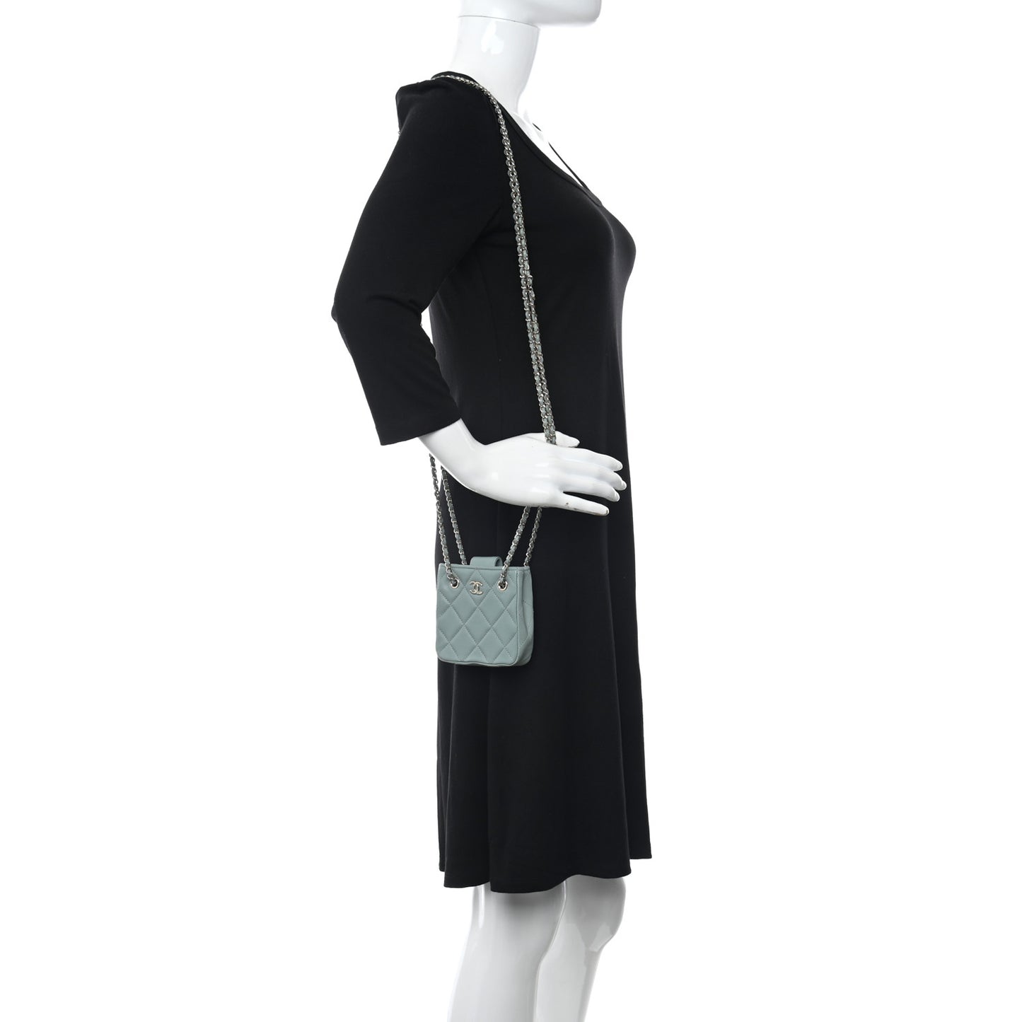 Lambskin Quilted Tiny Shopping Clutch With Chain Light Blue