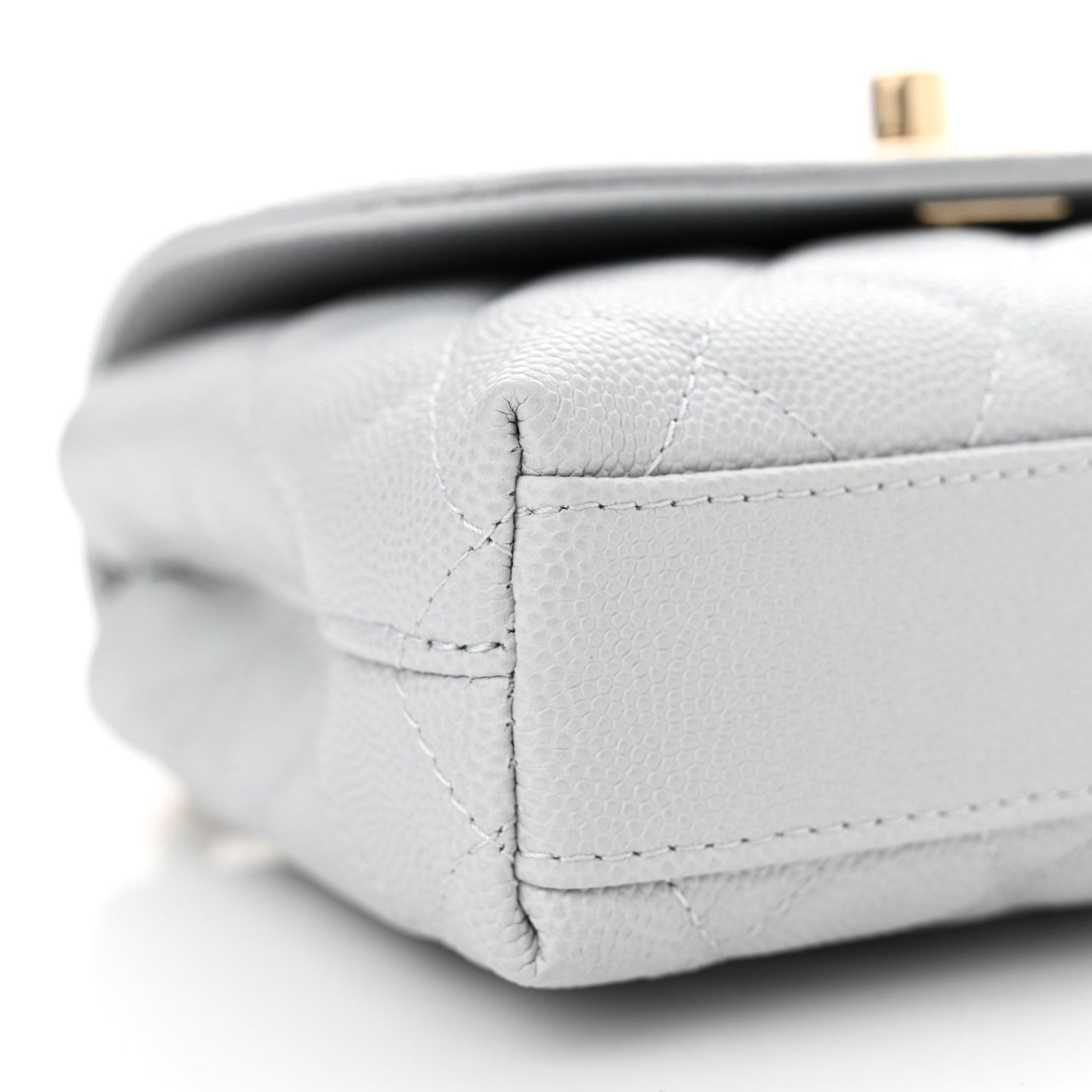 Caviar Quilted Coco Handle Clutch With Chain Light Blue