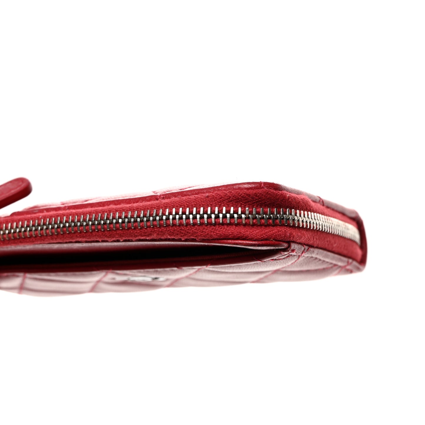 Lambskin Quilted CC Zip Around Card Holder Red