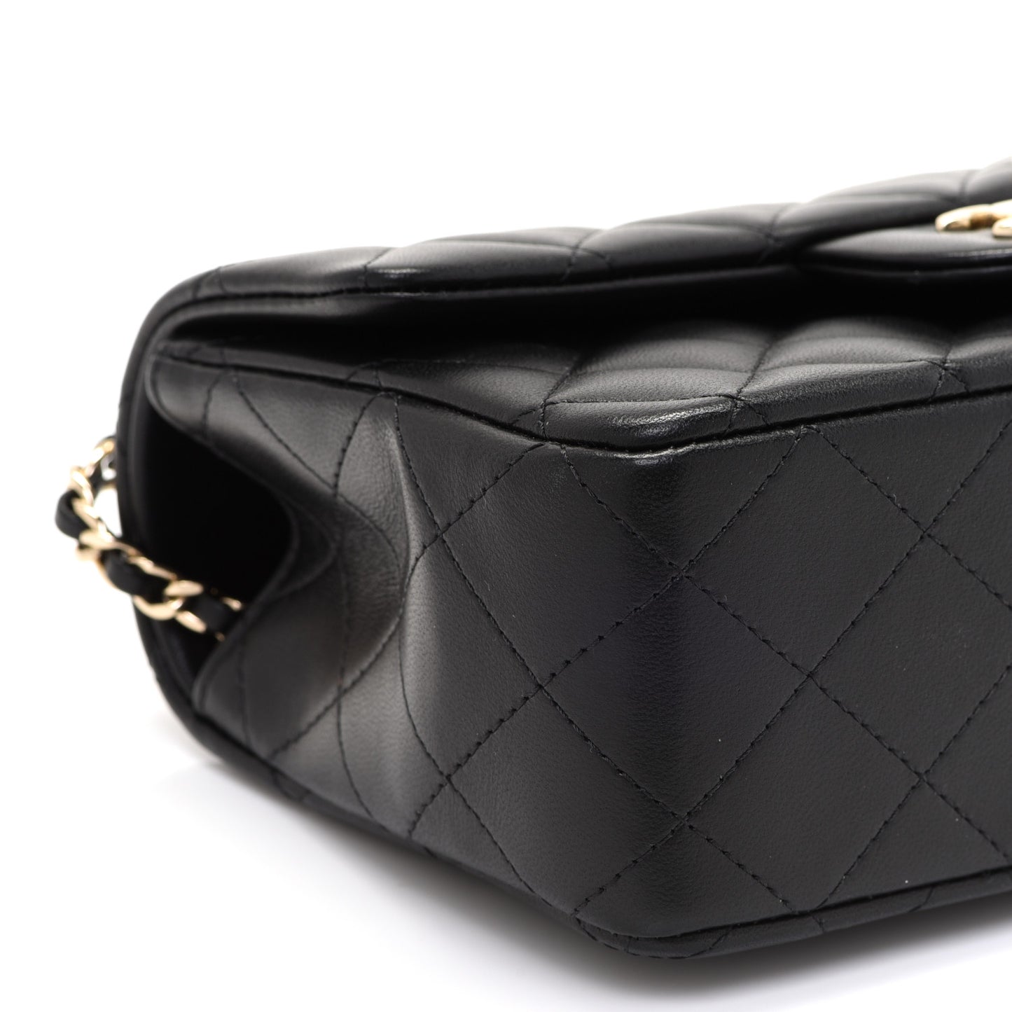 Lambskin Quilted Mini Top Handle Rectangular Flap Black