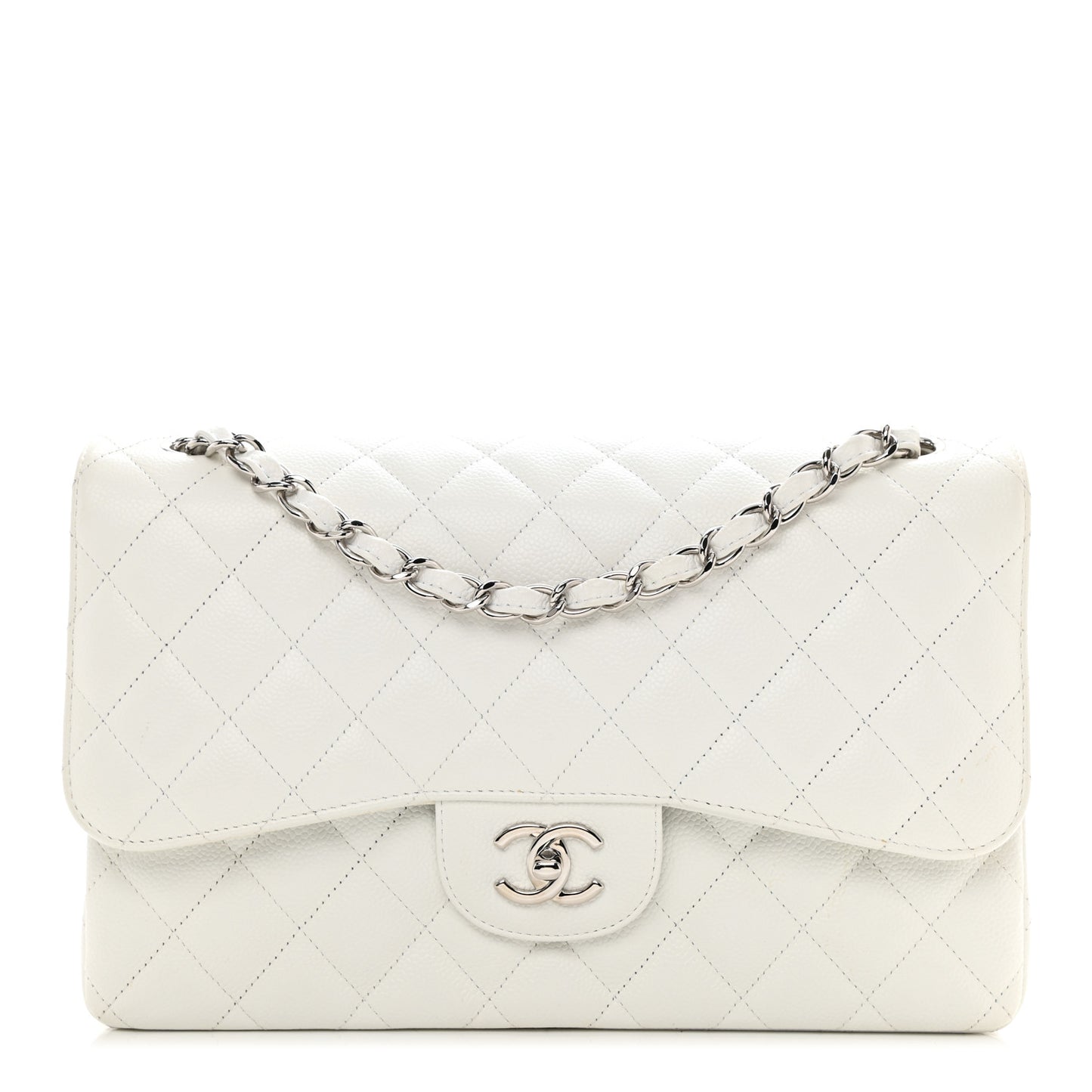 Caviar Quilted Jumbo Double Flap White