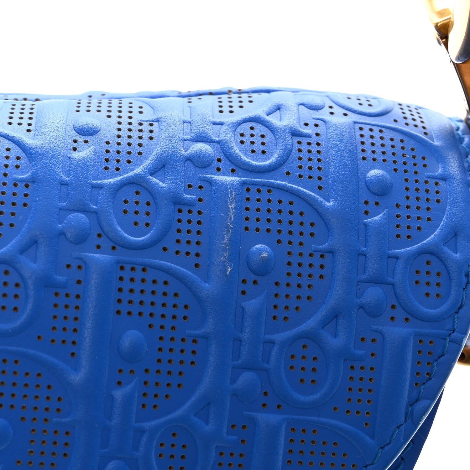 Christian Dior Perforated Calfskin Embossed Oblique Saddle Bag Blue White 10 of 11