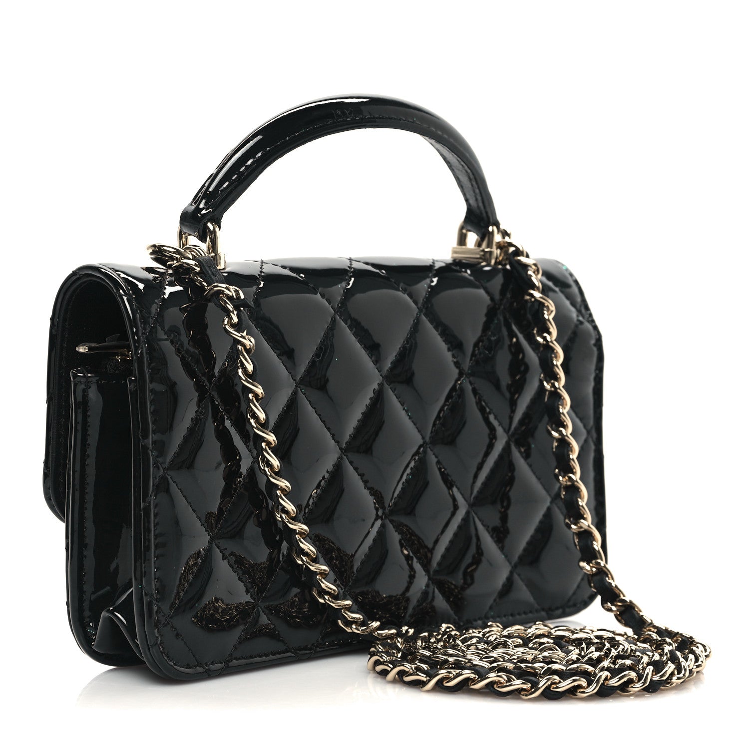 Chanel Patent Calfskin Quilted Flap Phone Holder With Chain Black 3 of 13