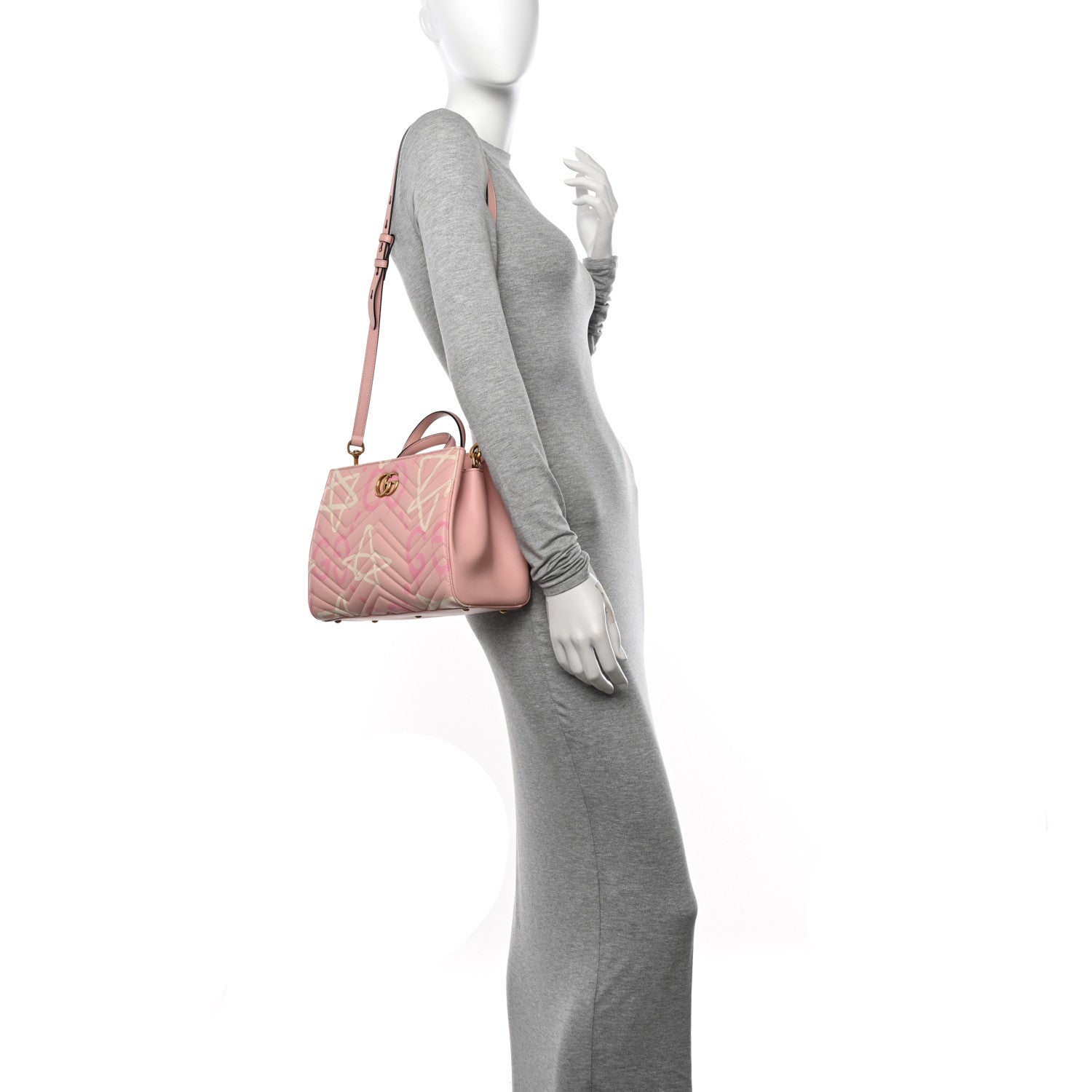 Gucci Calfskin Matelasse GucciGhost Small GG Marmont Tote Perfect Pink Rosa Ivory 2 of 12