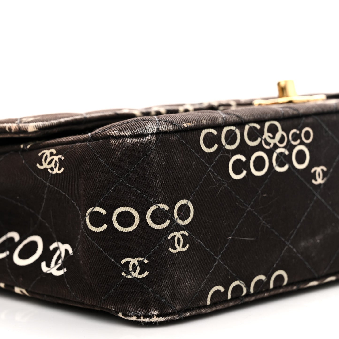 Canvas Coco Printed Quilted Medium Double Flap Black White