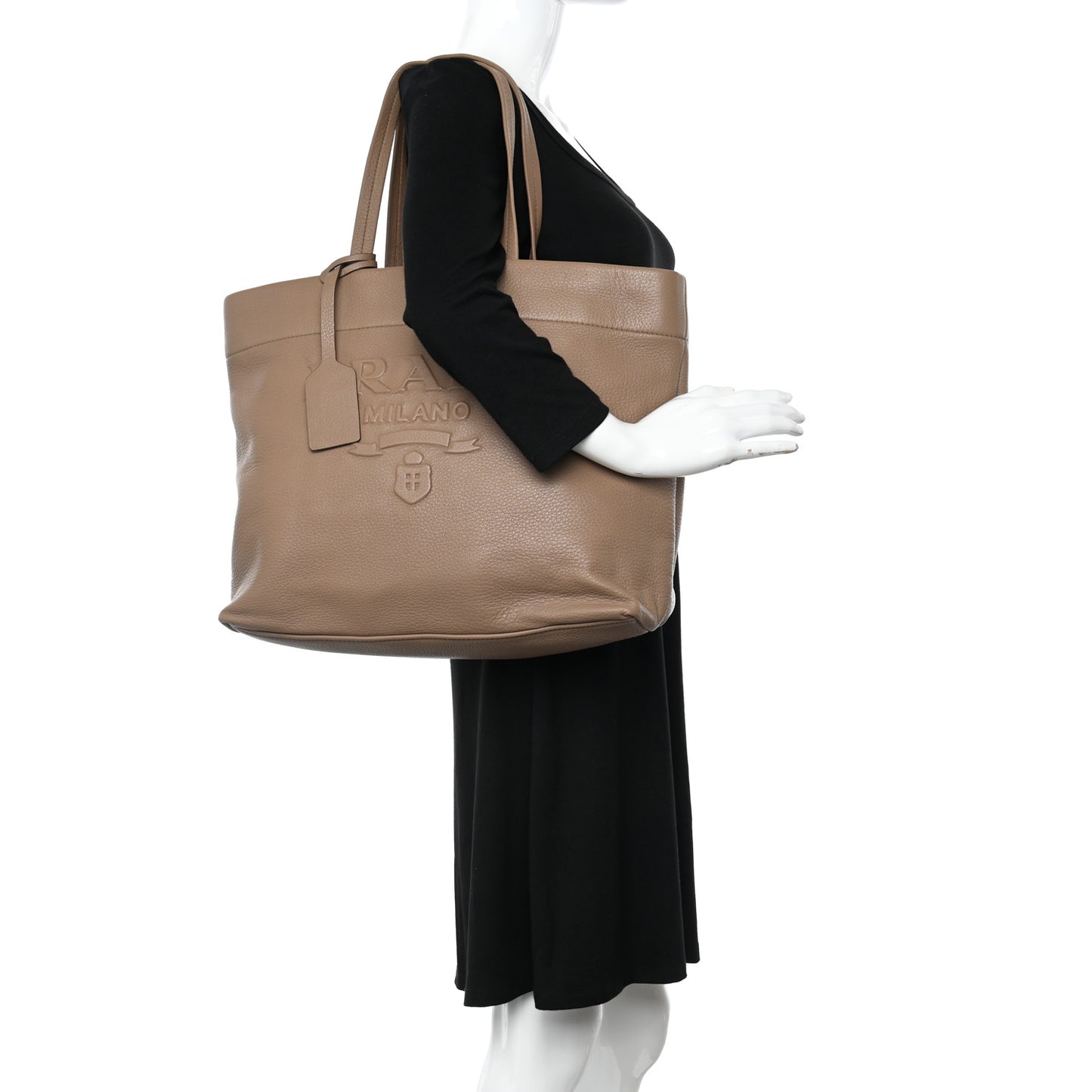 Vitello Daino Embossed Logo Shopping Tote Noisette
