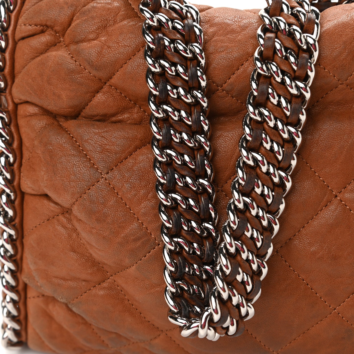 Washed Lambskin Chain Around Hobo Beige