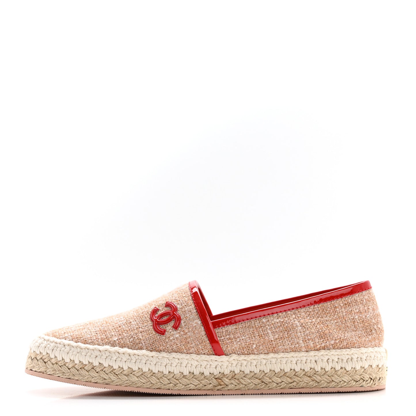 Fabric Patent Calfskin CC Espadrilles 38 Pink Red