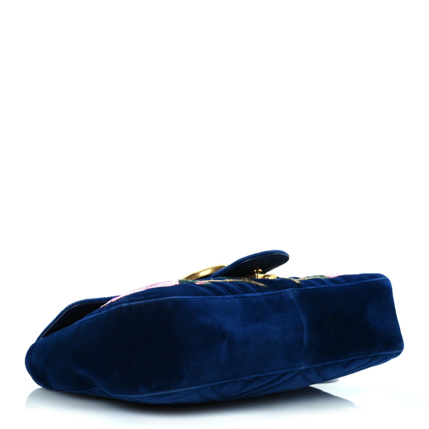 Velvet Matelasse Modern Embroidered Medium GG Marmont Shoulder Bag Cobalt
