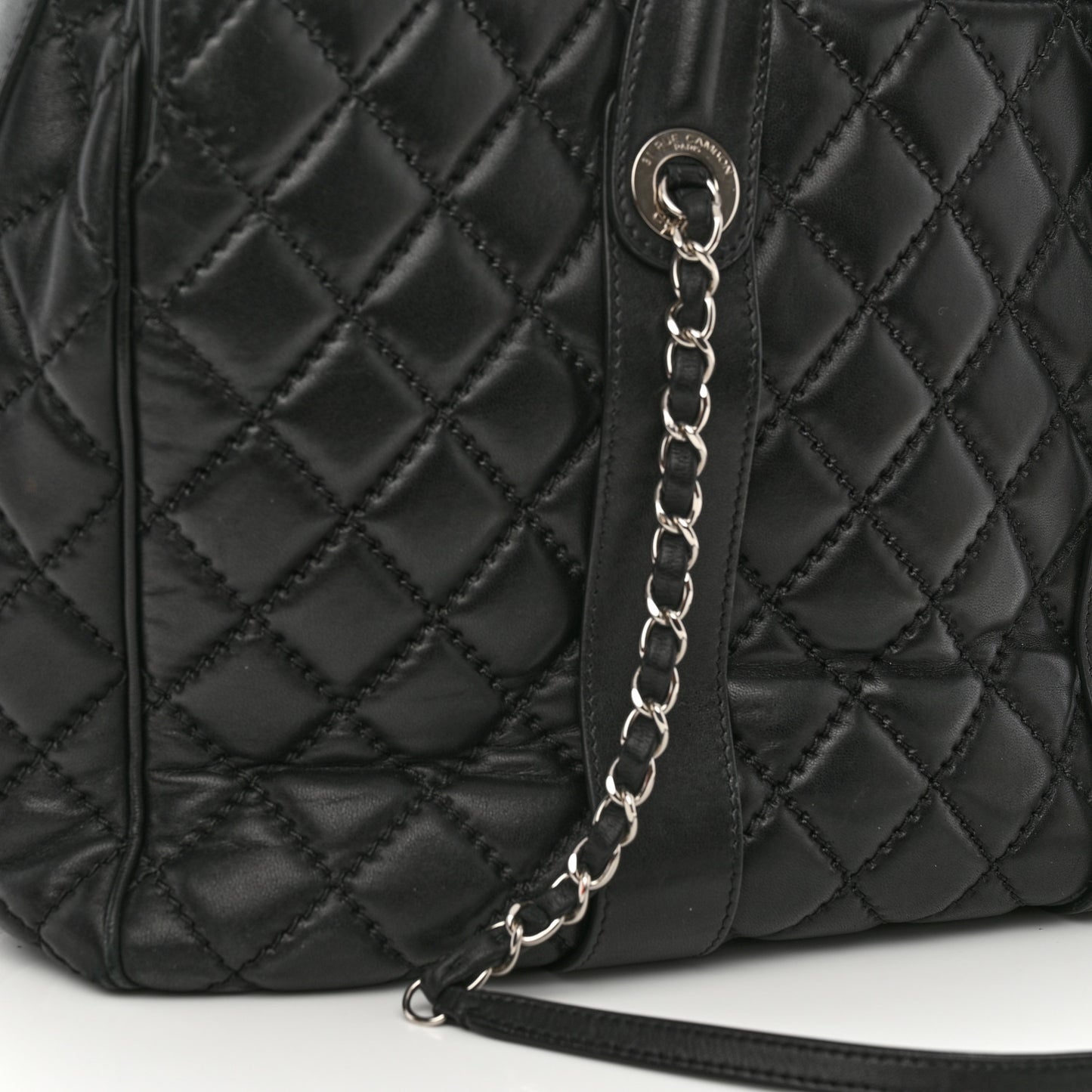 Lambskin Quilted Large Easy Carry Shopping Tote Black
