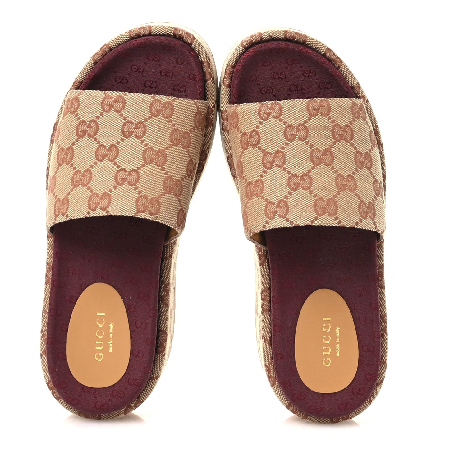 Canvas GG Monogram Angelina Platform Slide Sandals 36.5 Beige Ruggine