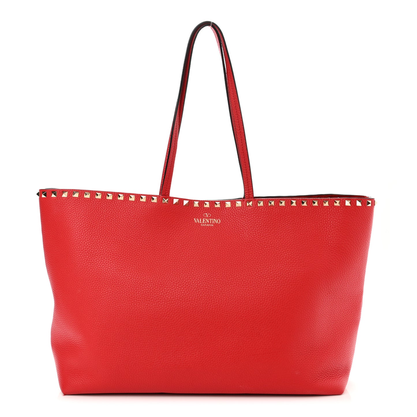 Grained Calfskin Rockstud Shoulder Tote Rouge Pur