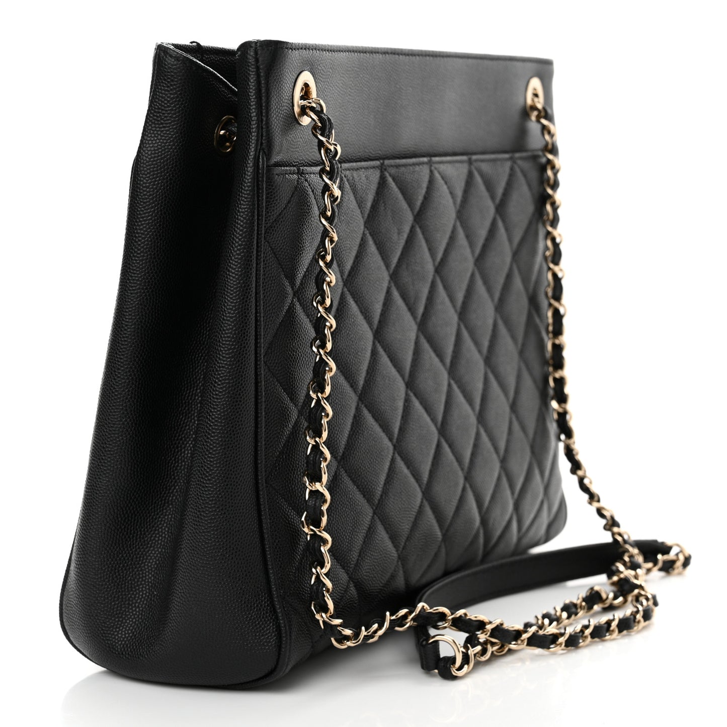 Caviar Quilted In Out Flap Shopping Tote Black