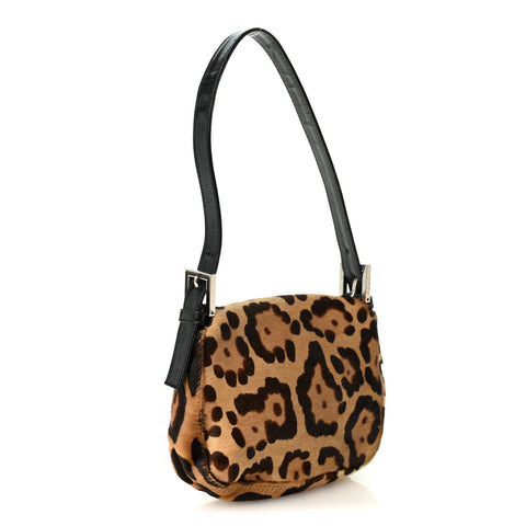 Calf Hair Leopard Print Mini Baguette Brown