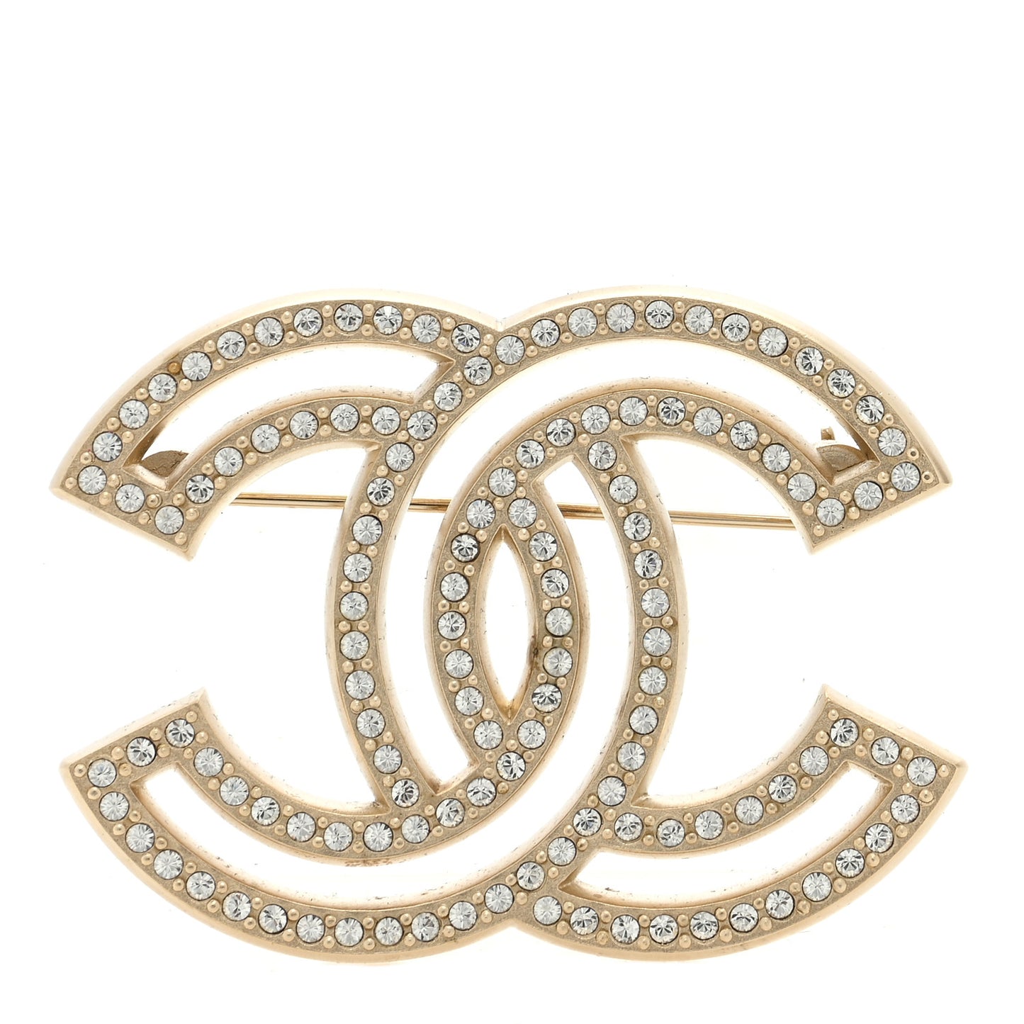 Metal Crystal CC Brooch Gold