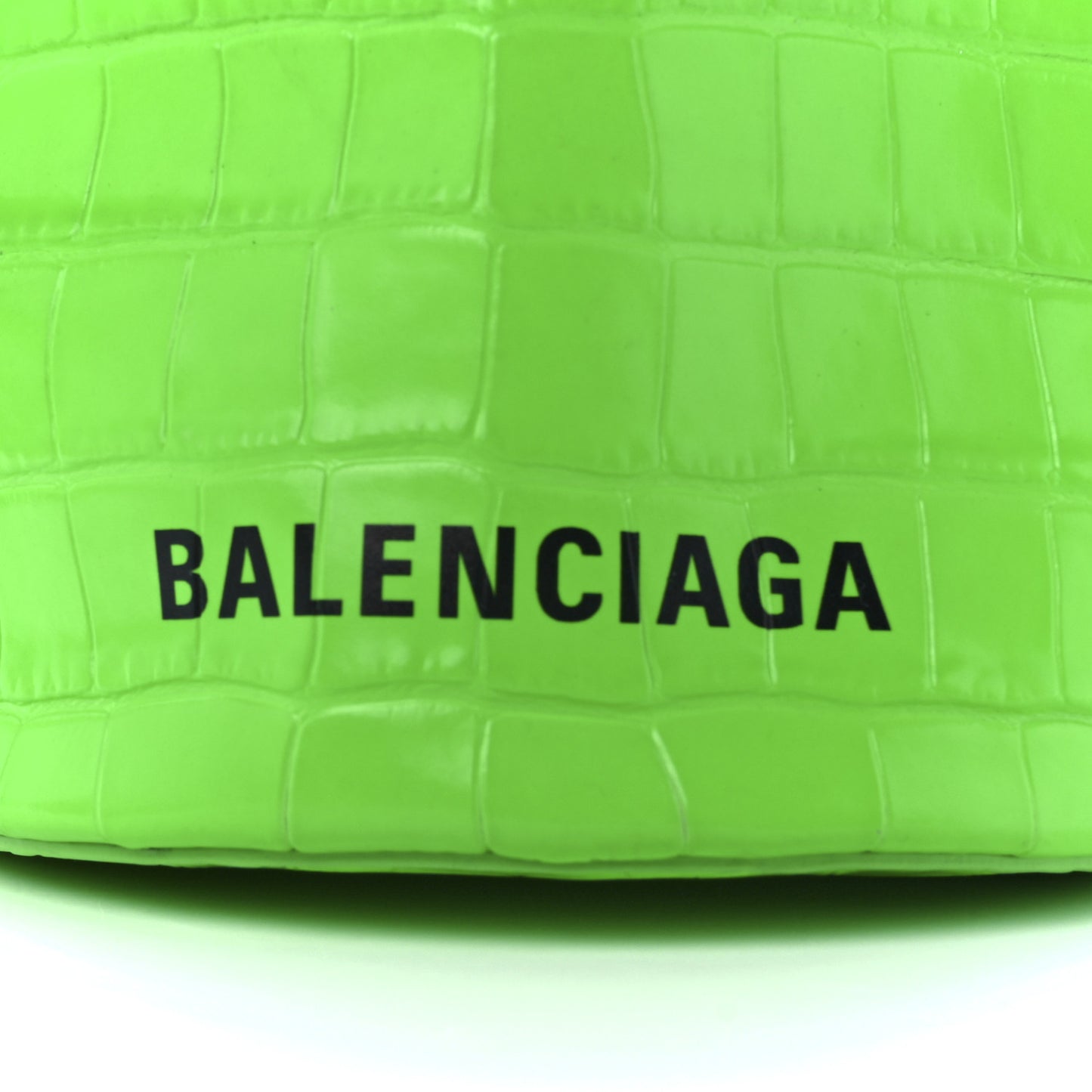 Shiny Calfskin Logo Crocodile Embossed XS Everyday Drawstring Bucket Bag Fluo Green