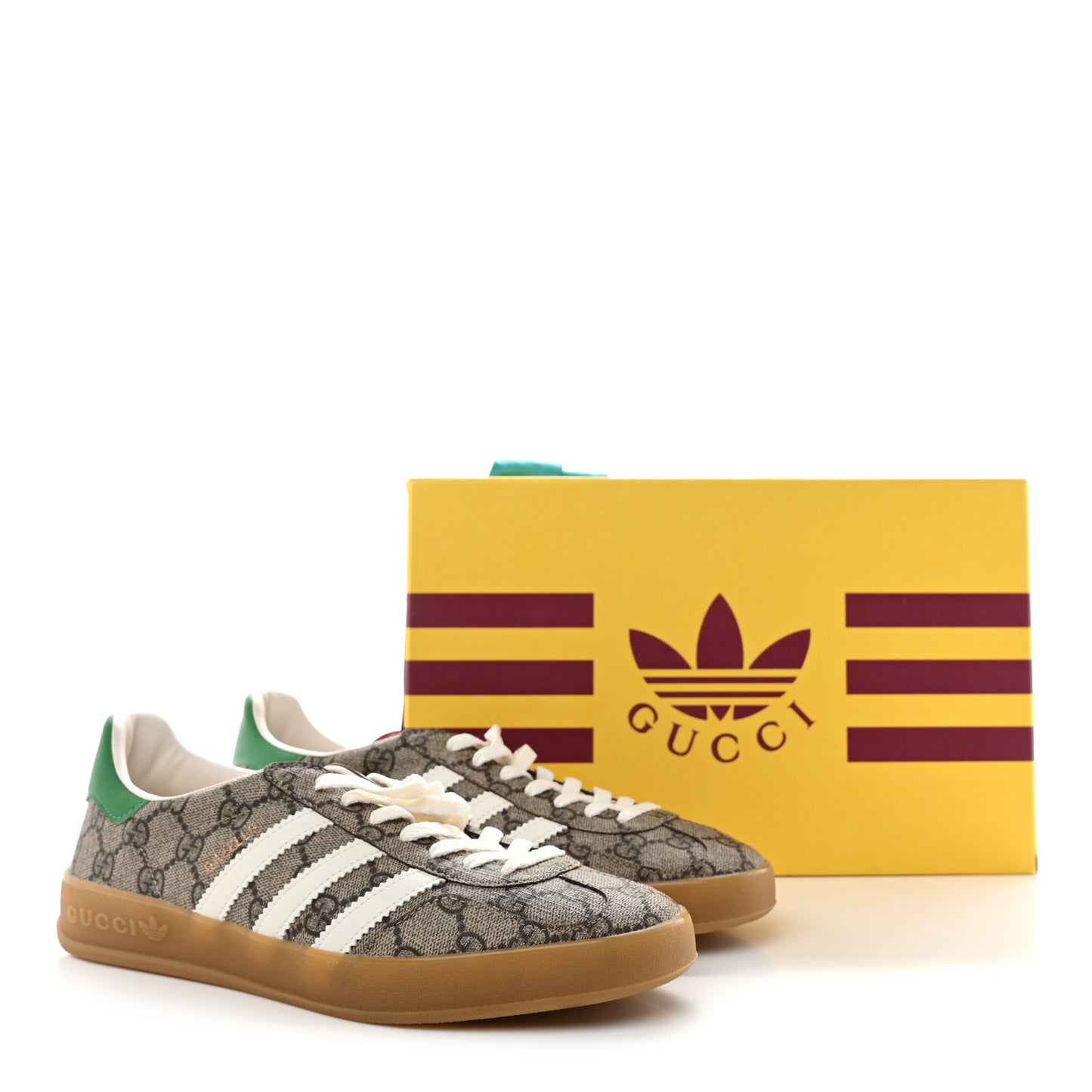 X ADIDAS GG Supreme Monogram Mens Gazelle Sneakers 7.5 Beige Ebony Off White New Shamarock