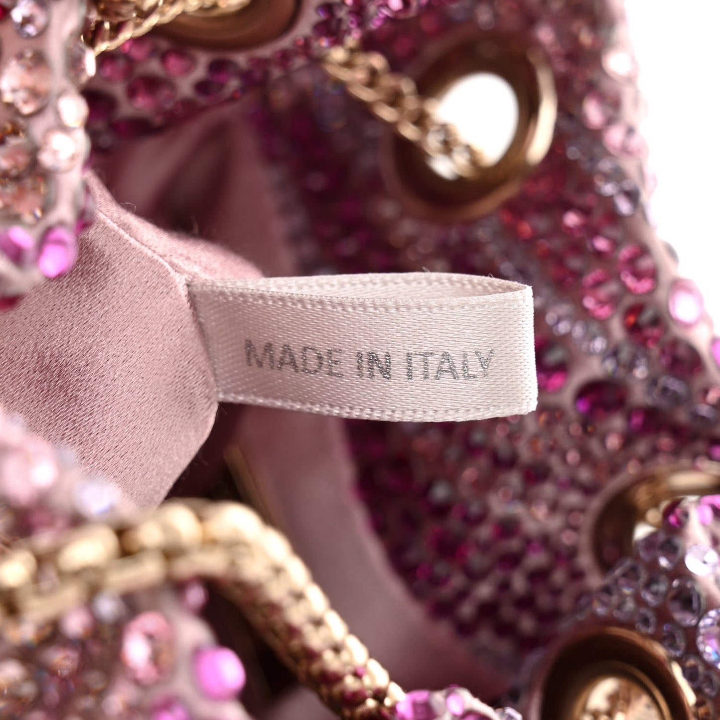 Satin Wave Degrade Hotfix Crystal Embellished Bon Bon Bucket Bag Pink Mix