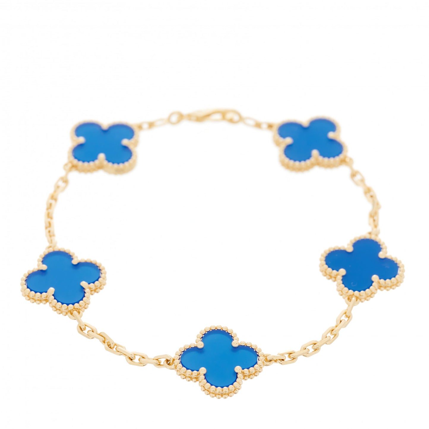 18K Yellow Gold Blue Agate 5 Motifs Vintage Alhambra Bracelet