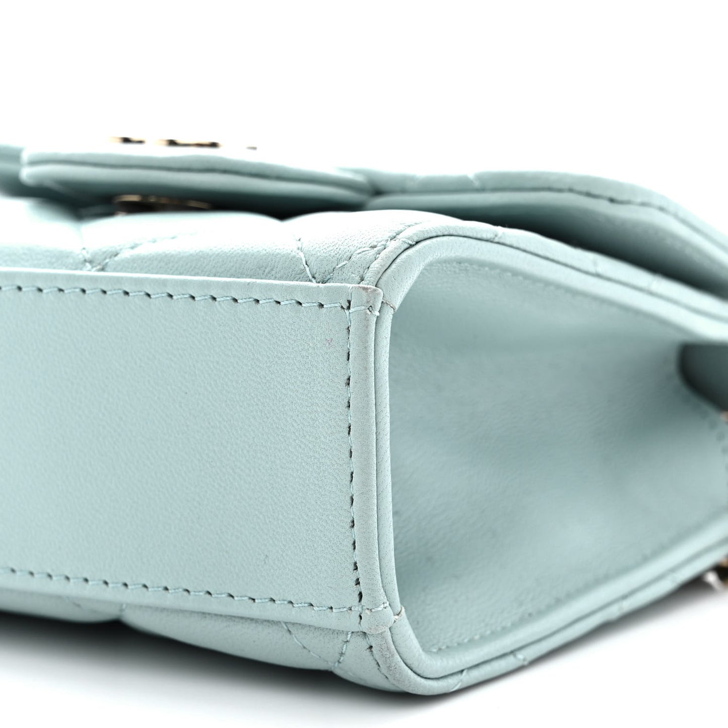 Lambskin Quilted Top Handle Flap Clutch With Chain Light Blue