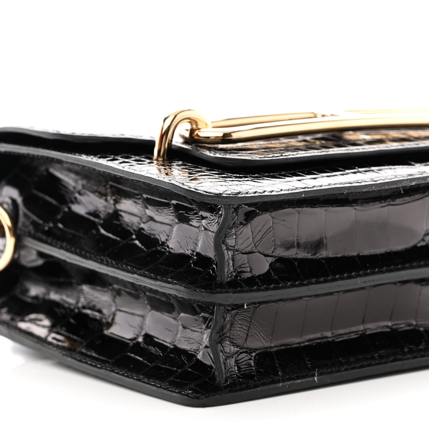 Shiny Alligator Mini Sac Roulis Black