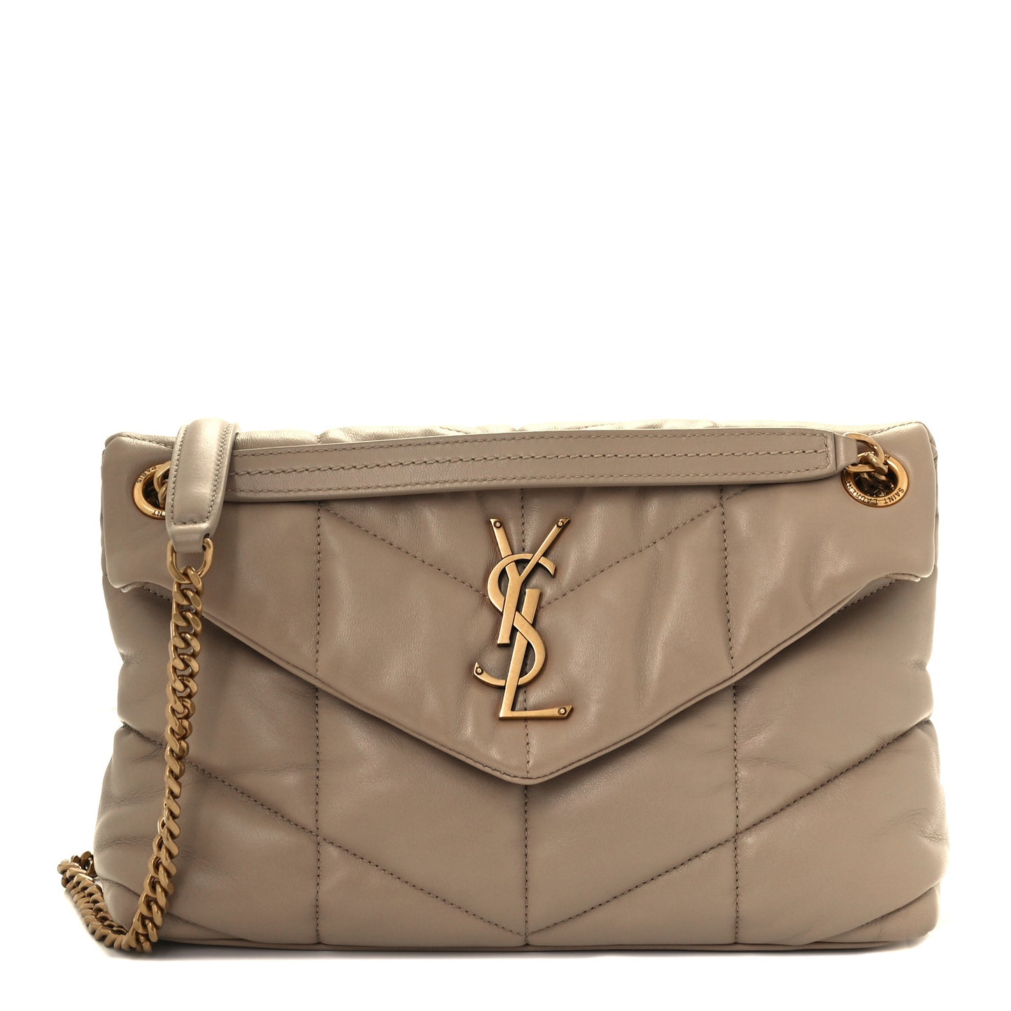 Lambskin Quilted Small Loulou Puffer Monogram Chain Satchel Dark Beige