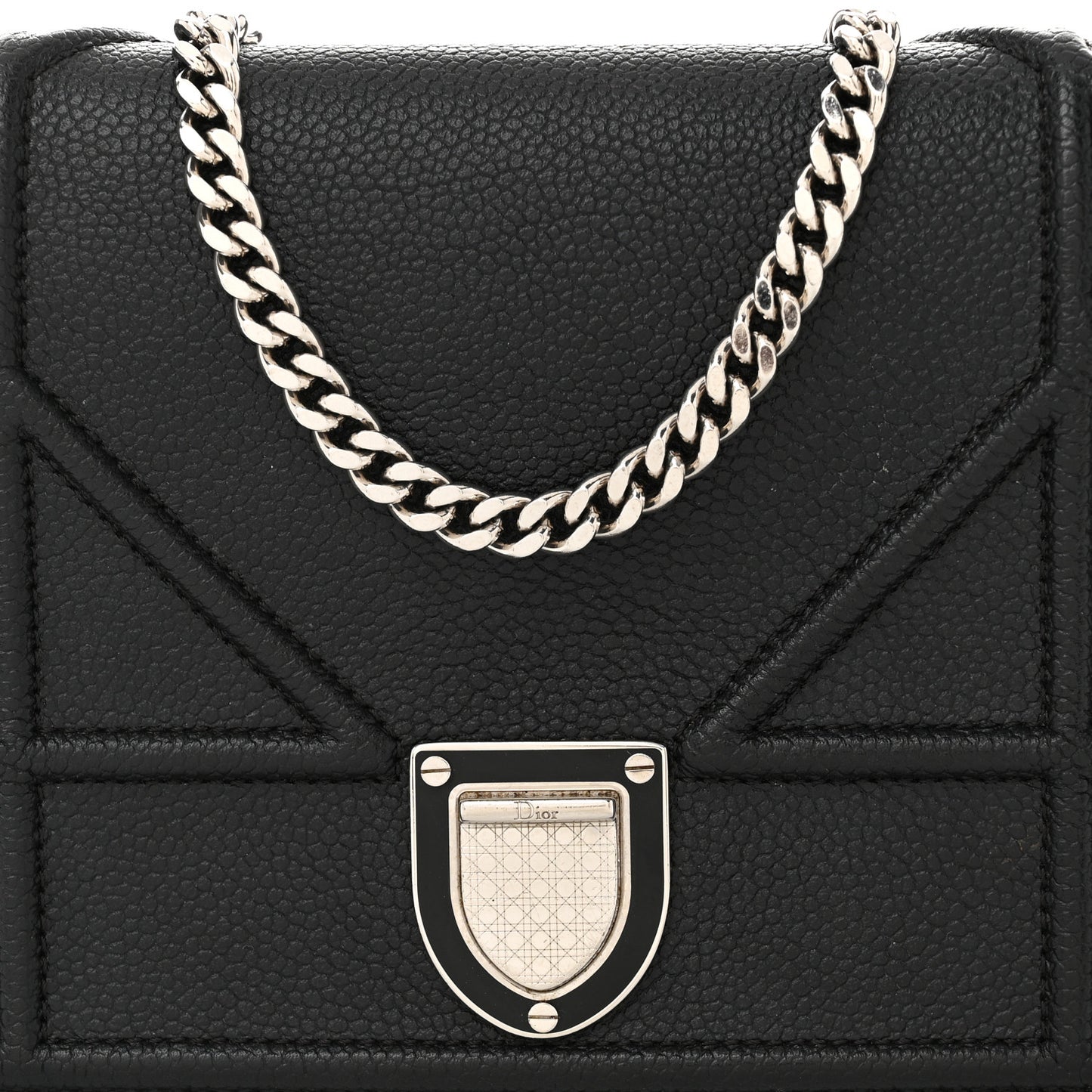 Grained Calfskin Diorama Wallet on Chain Pouch Black