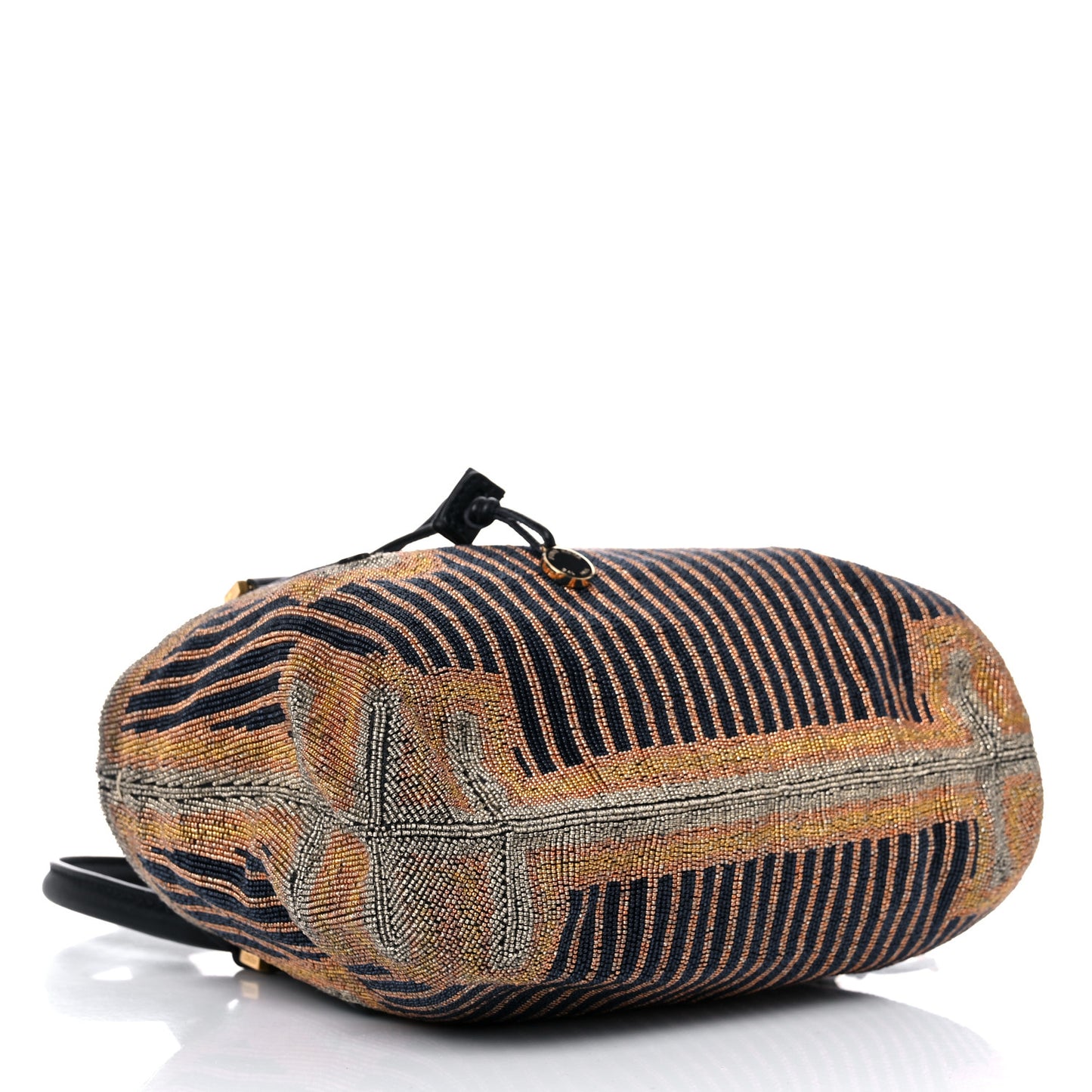 Calfskin Beaded Small Drawstring Satchel Black Multicolor