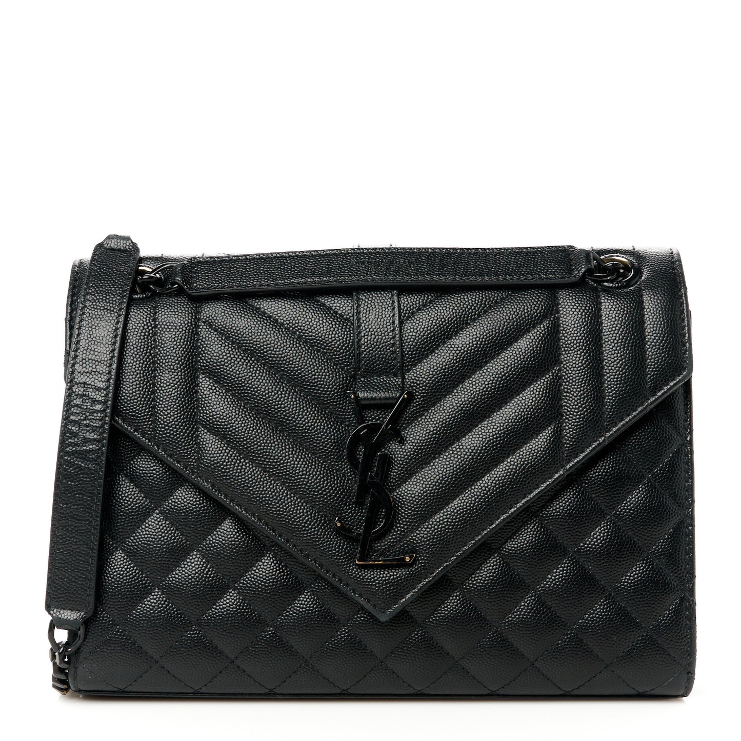 Grain De Poudre Textured Mixed Matelasse Triquilt Medium Monogram Monochrome Satchel Black