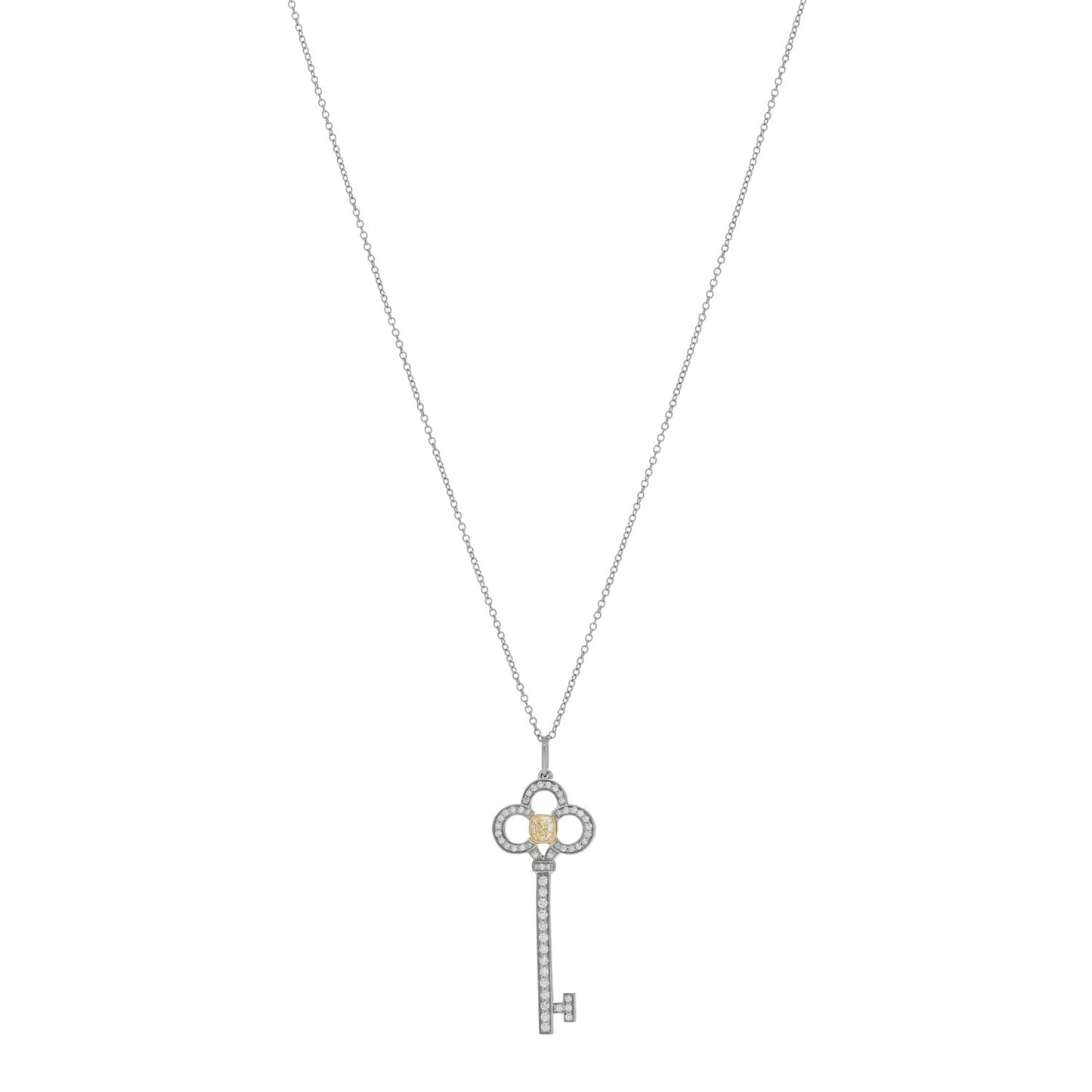 Platinum 18K Yellow Gold Yellow Diamond Crown Key Pendant Necklace