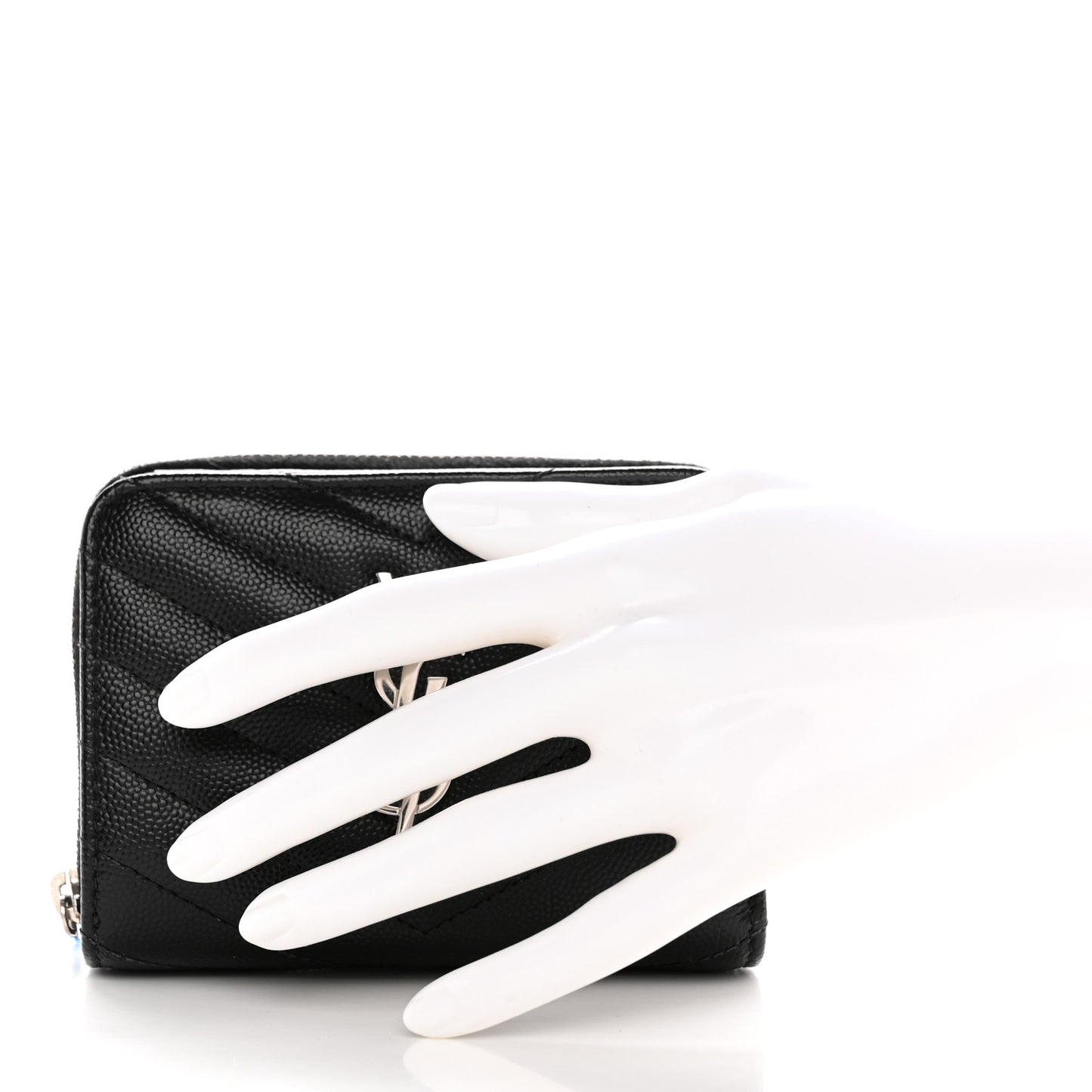 Grain De Poudre Matelasse Chevron Monogram Compact Zip Around Wallet Black