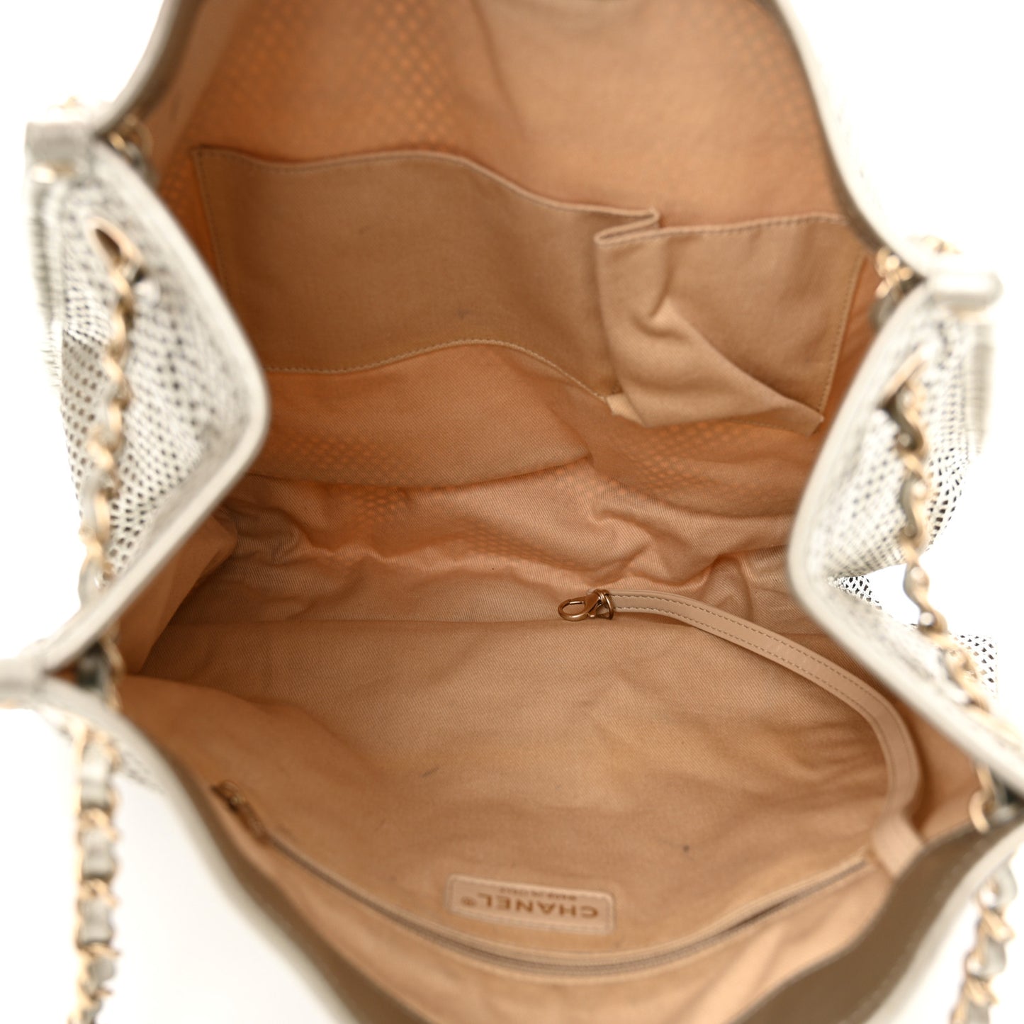 Metallic Calfskin Perforated Tote Light Gold