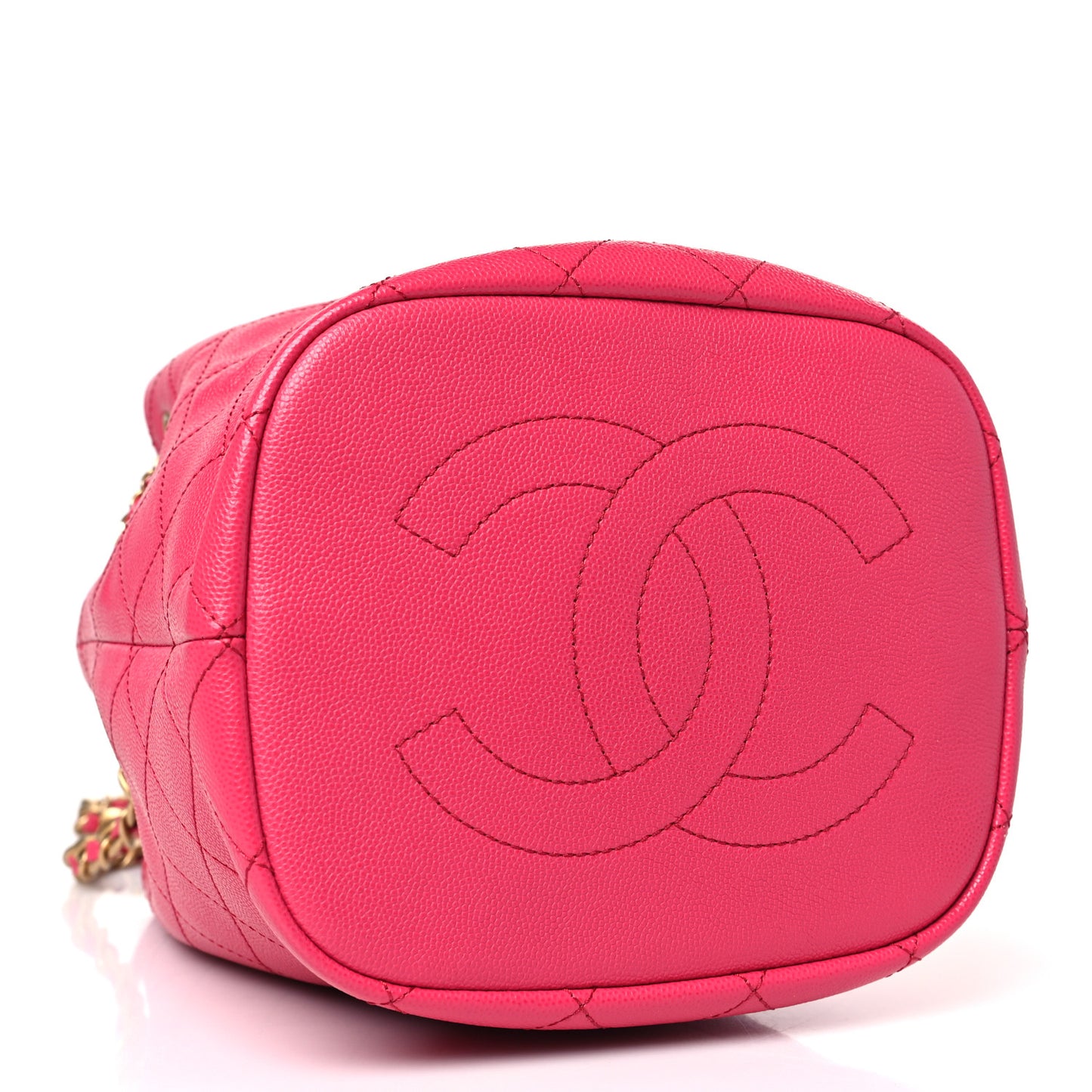 Caviar Quilted Fashion Therapy Bucket Drawstring Bag Dark Pink