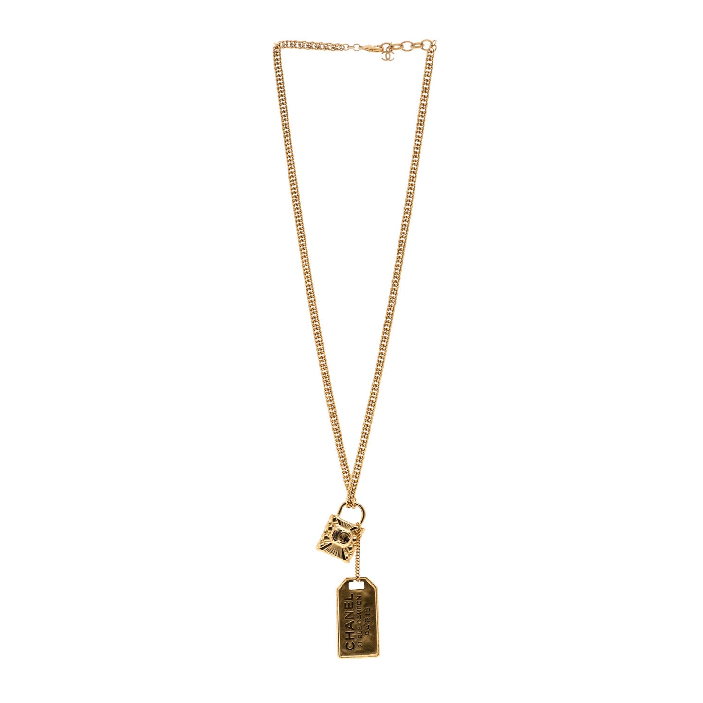 CC Padlock ID Dog Tag Charm Necklace Gold