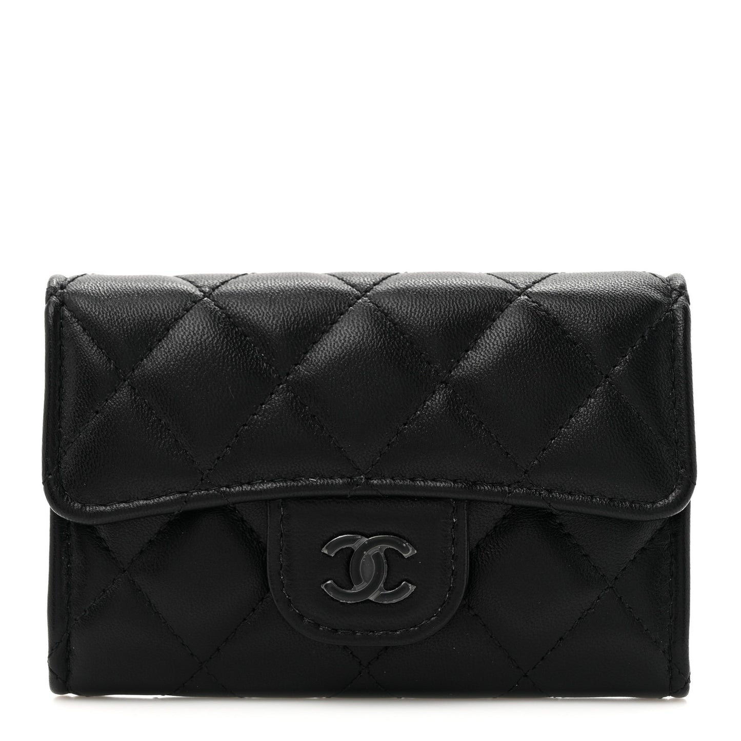 Lambskin Quilted Flap Card Holder Wallet So Black