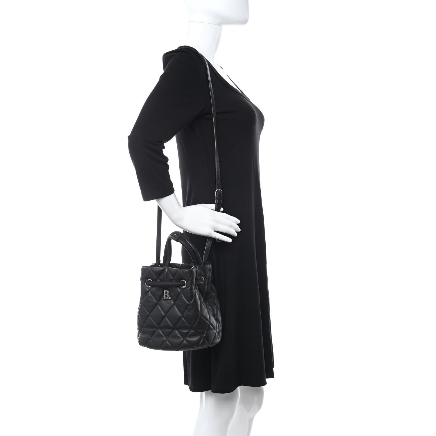 Balenciaga Nappa Calfskin Quilted Touch B Bucket Bag Black 2 of 10