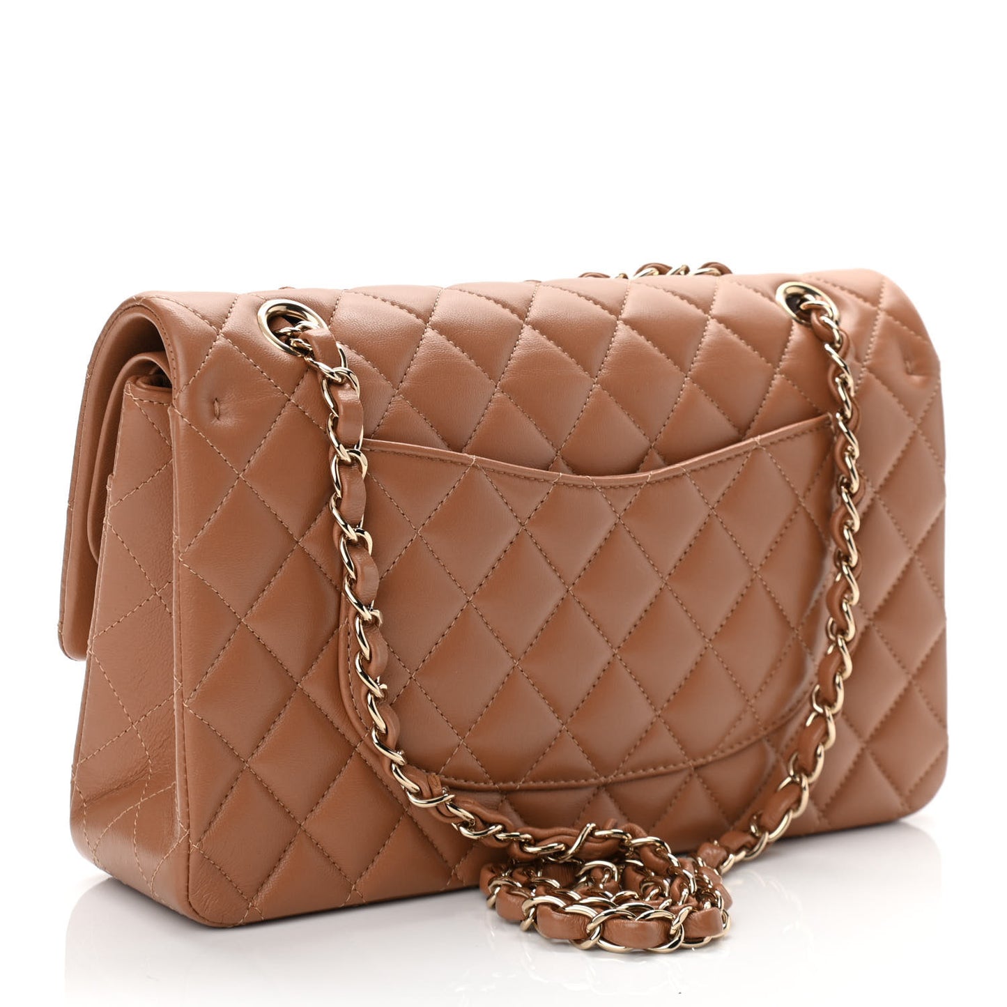 Lambskin Quilted Medium Double Flap Brown