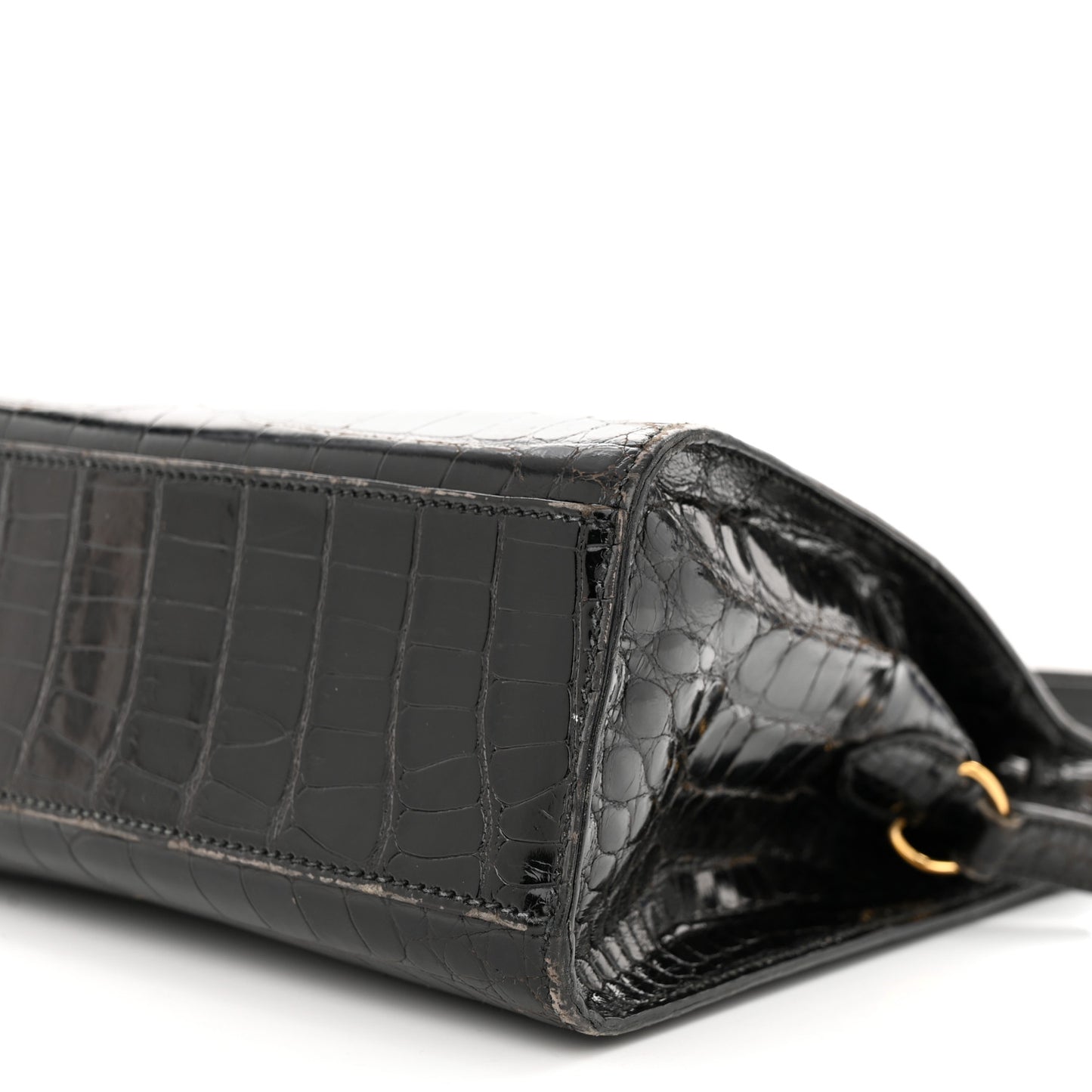 Shiny Alligator Kelly Sport PM Bag Black