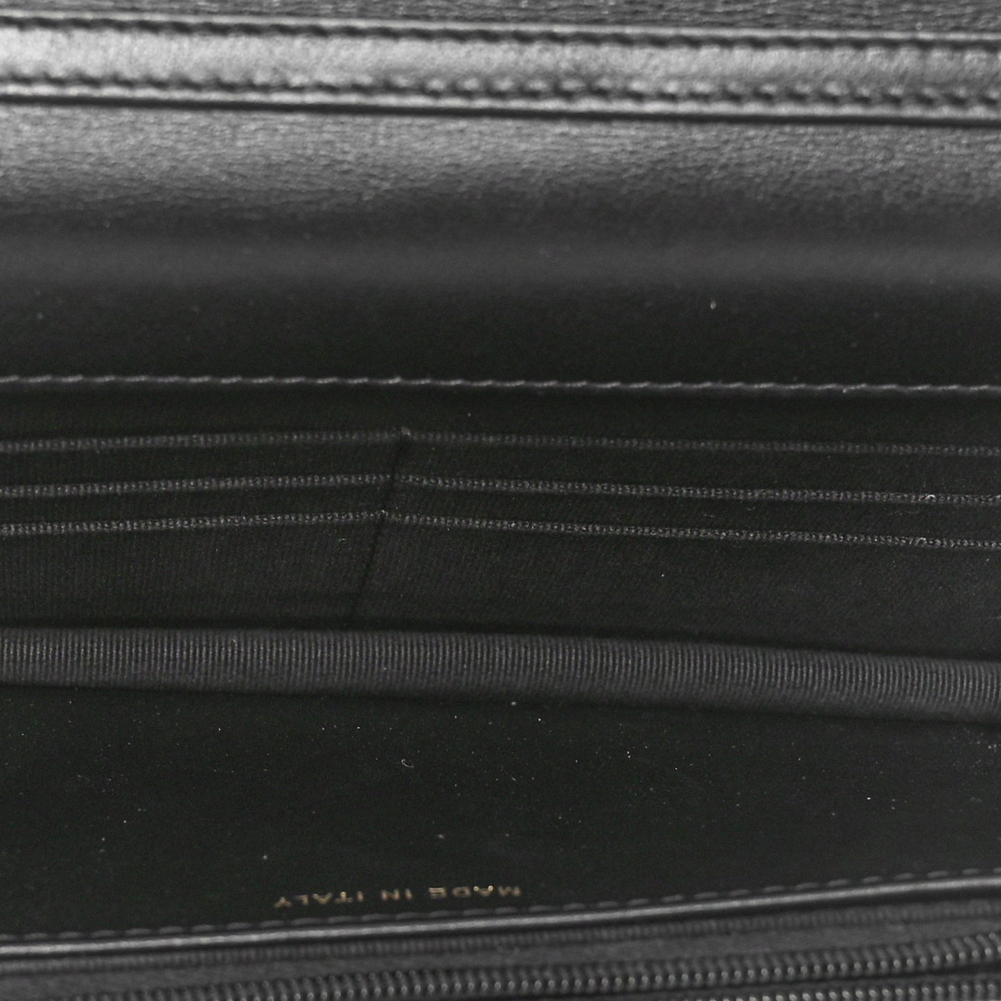 Shiny Aged Calfskin Enamel Logo Quilted Wallet On Chain WOC Black